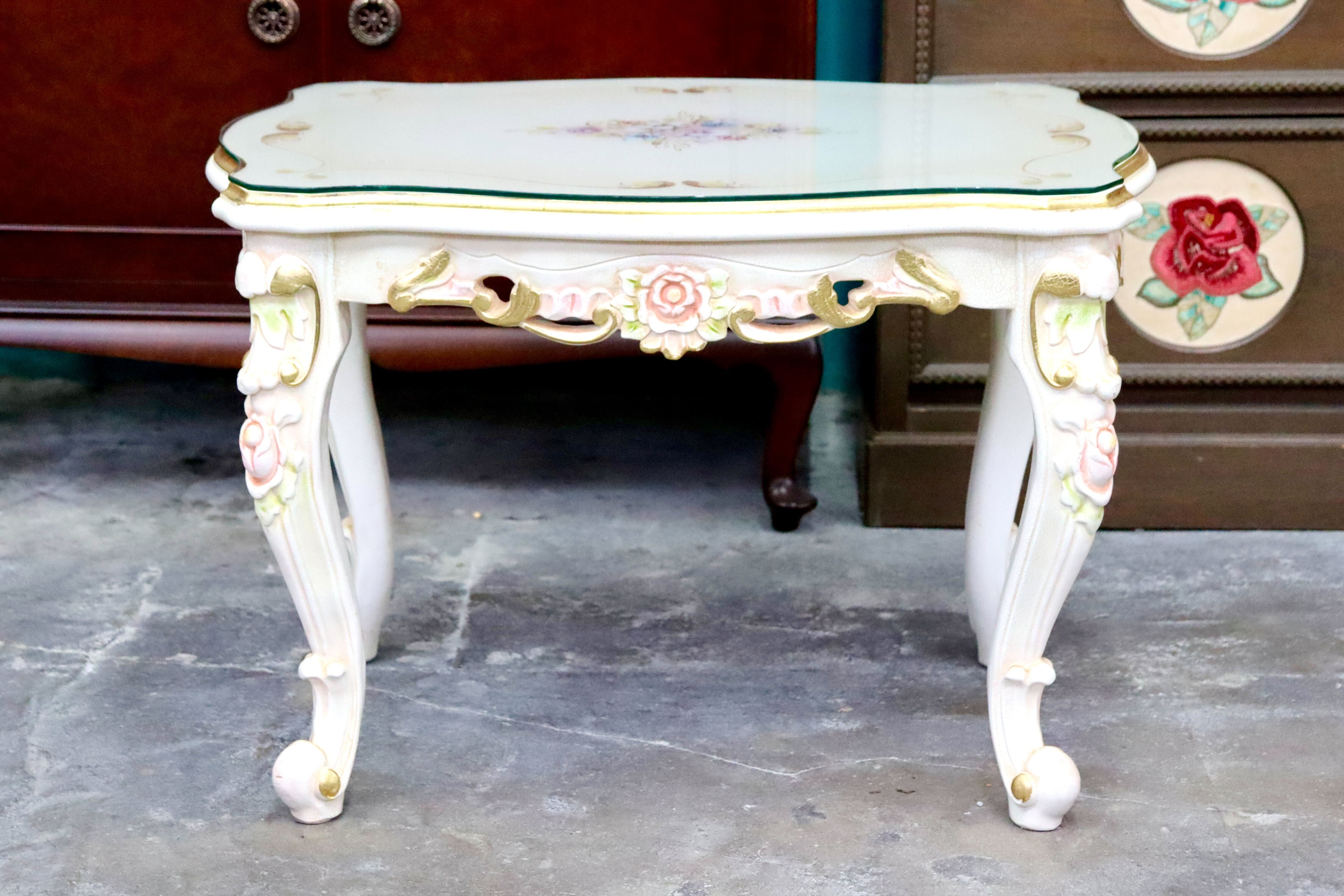 GMIS418A○サイドテーブル ローテーブル コーヒーテーブル 猫脚 ヨーロピアン ロココ調 アンティーク エレガント 花柄