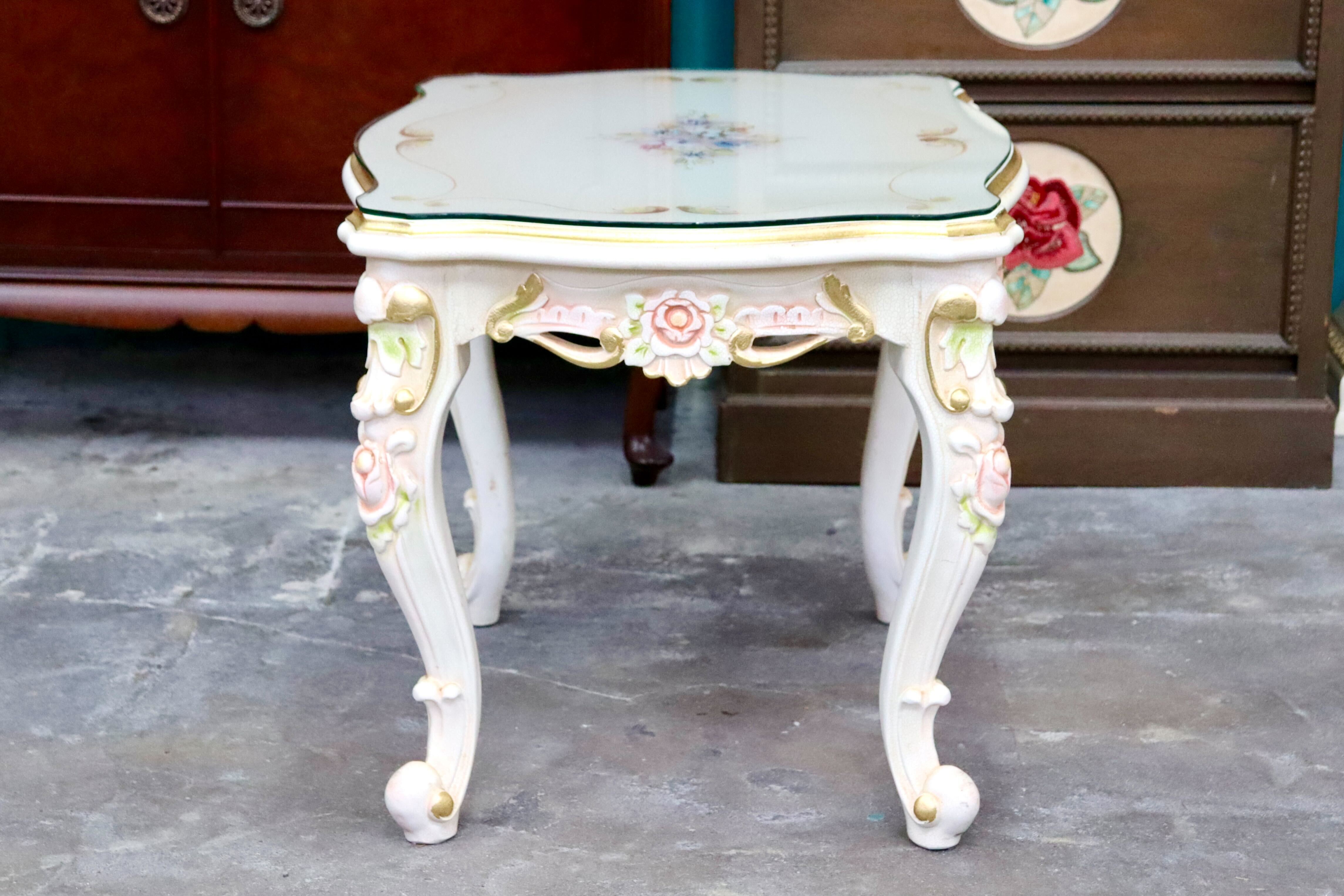 GMIS418A○サイドテーブル ローテーブル コーヒーテーブル 猫脚 ヨーロピアン ロココ調 アンティーク エレガント 花柄