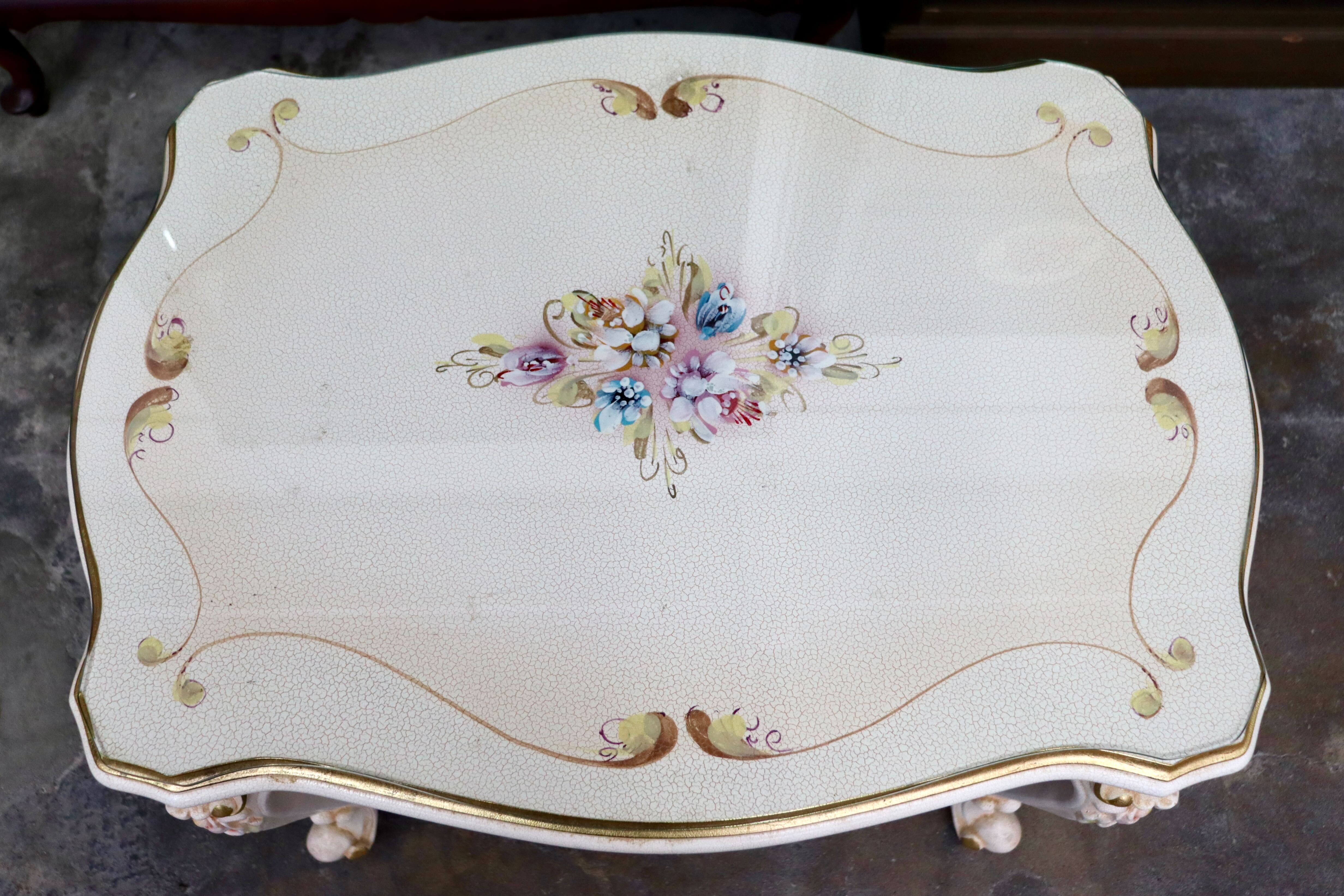 GMIS418A○サイドテーブル ローテーブル コーヒーテーブル 猫脚 ヨーロピアン ロココ調 アンティーク エレガント 花柄