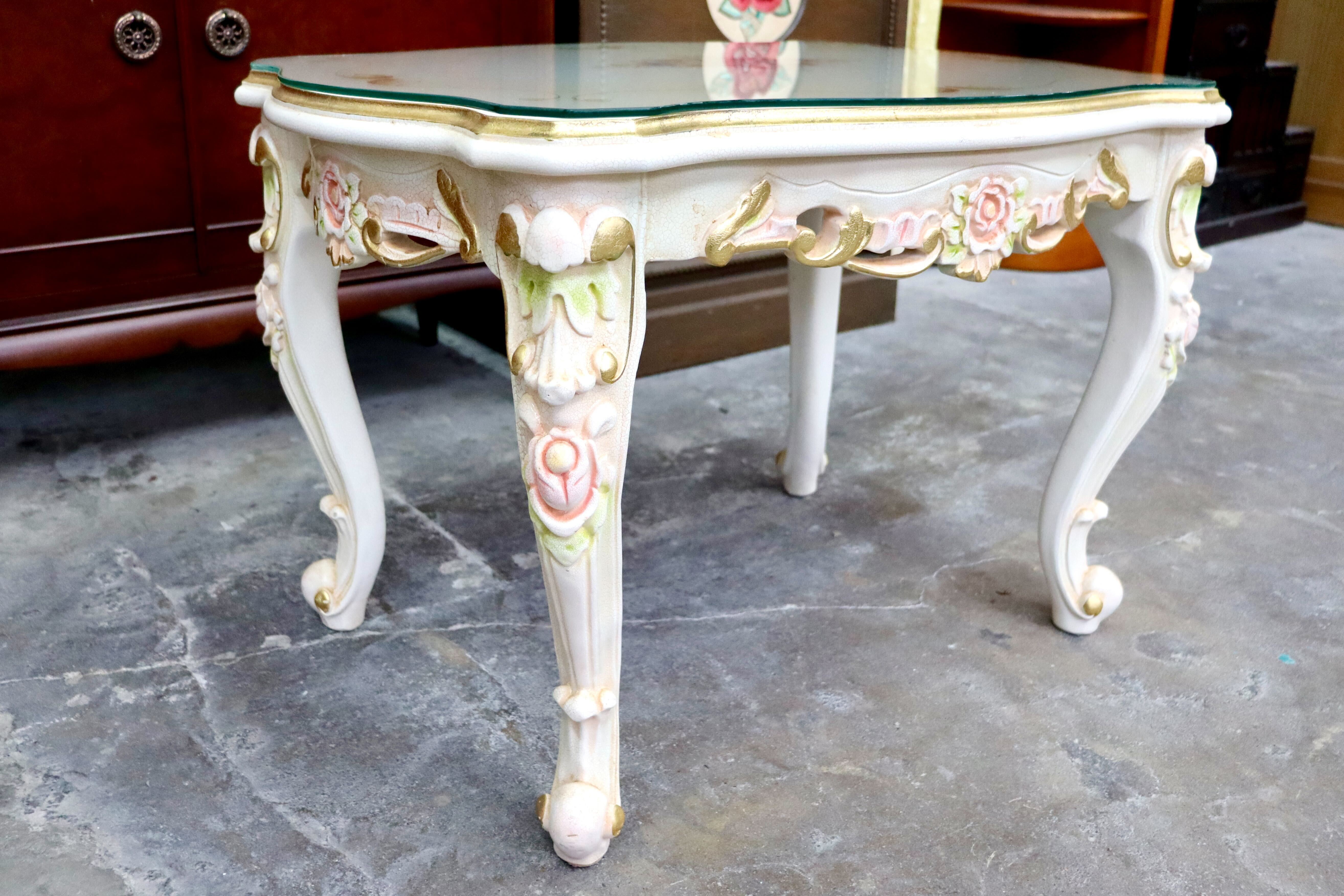 GMIS418A○サイドテーブル ローテーブル コーヒーテーブル 猫脚 ヨーロピアン ロココ調 アンティーク エレガント 花柄