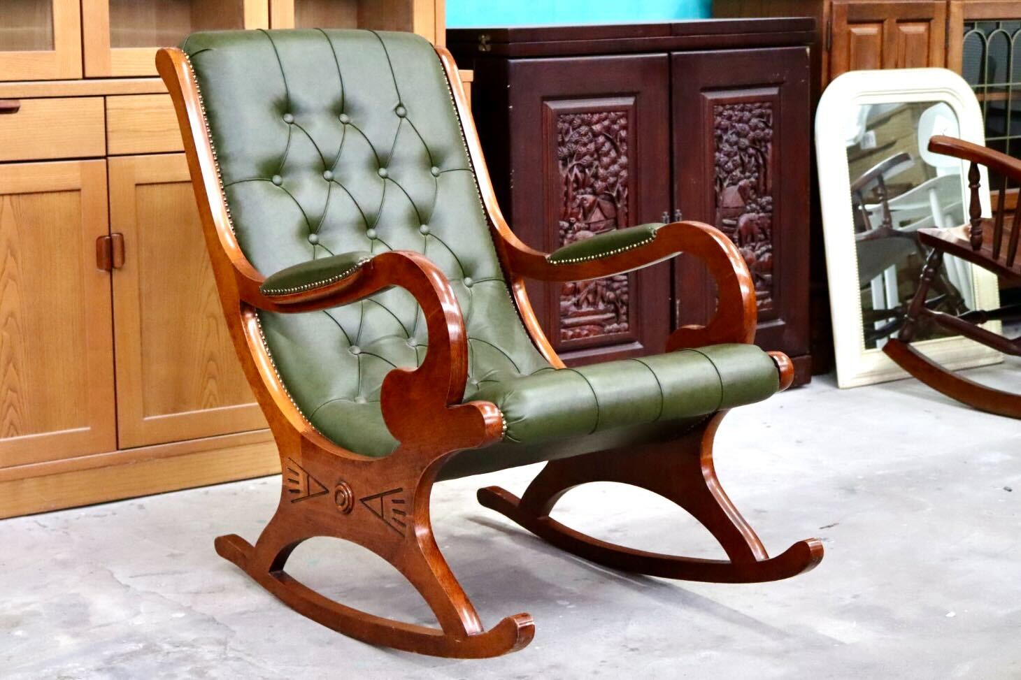 GMIS513○ヴェローナクラシック イタリア製 ロッキングチェア アームチェア 椅子 木製 本革 カントリー ヴィンテージ 定価約21万