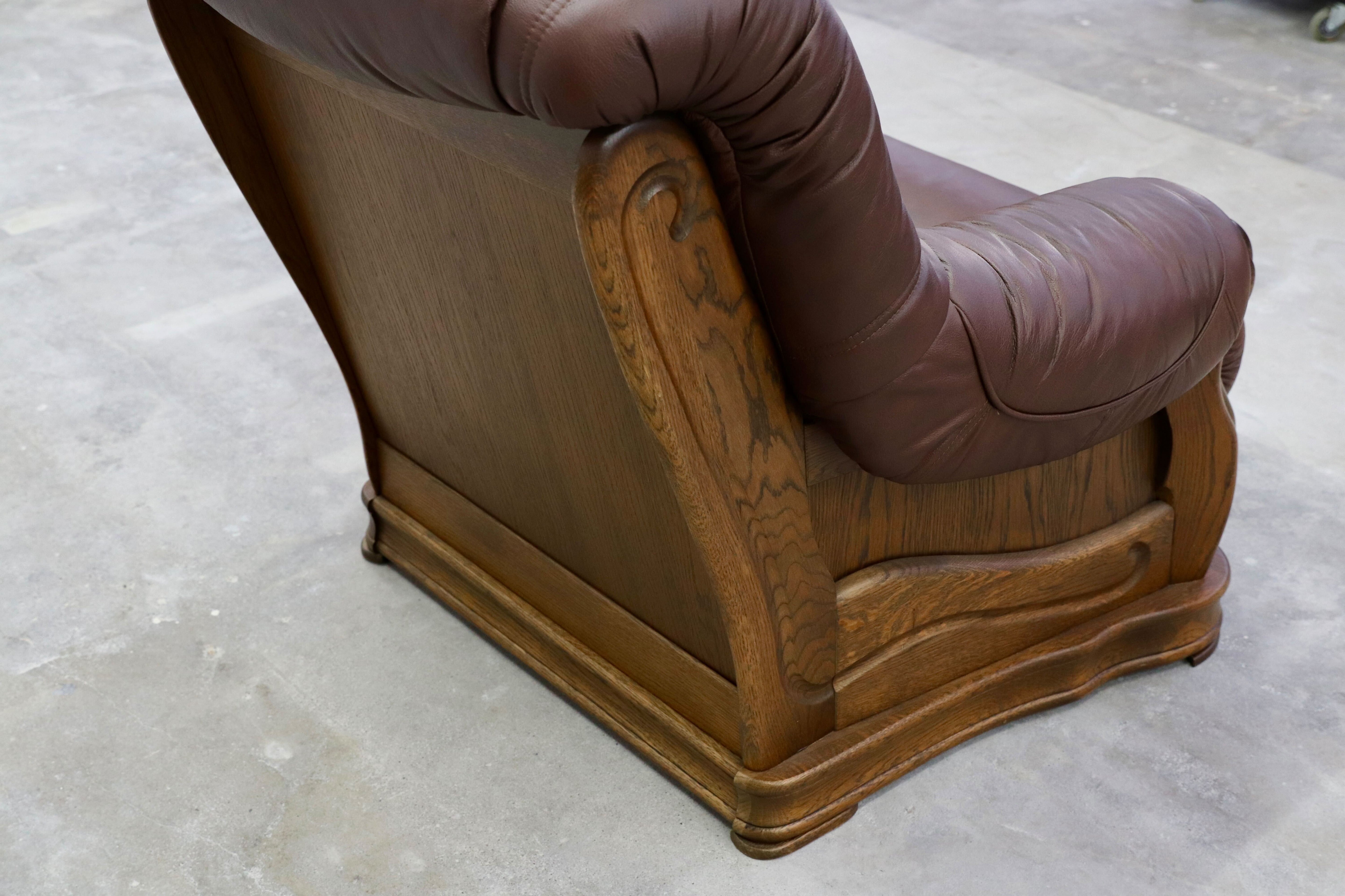 GMHK507A○オランダ製 ダッチカントリー 1人掛けソファ シングルソファ オーク材 本革 応接 リビング ブラウン ヴィンテージ 約35万