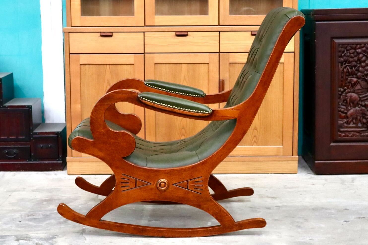 GMIS513○ヴェローナクラシック イタリア製 ロッキングチェア アームチェア 椅子 木製 本革 カントリー ヴィンテージ 定価約21万