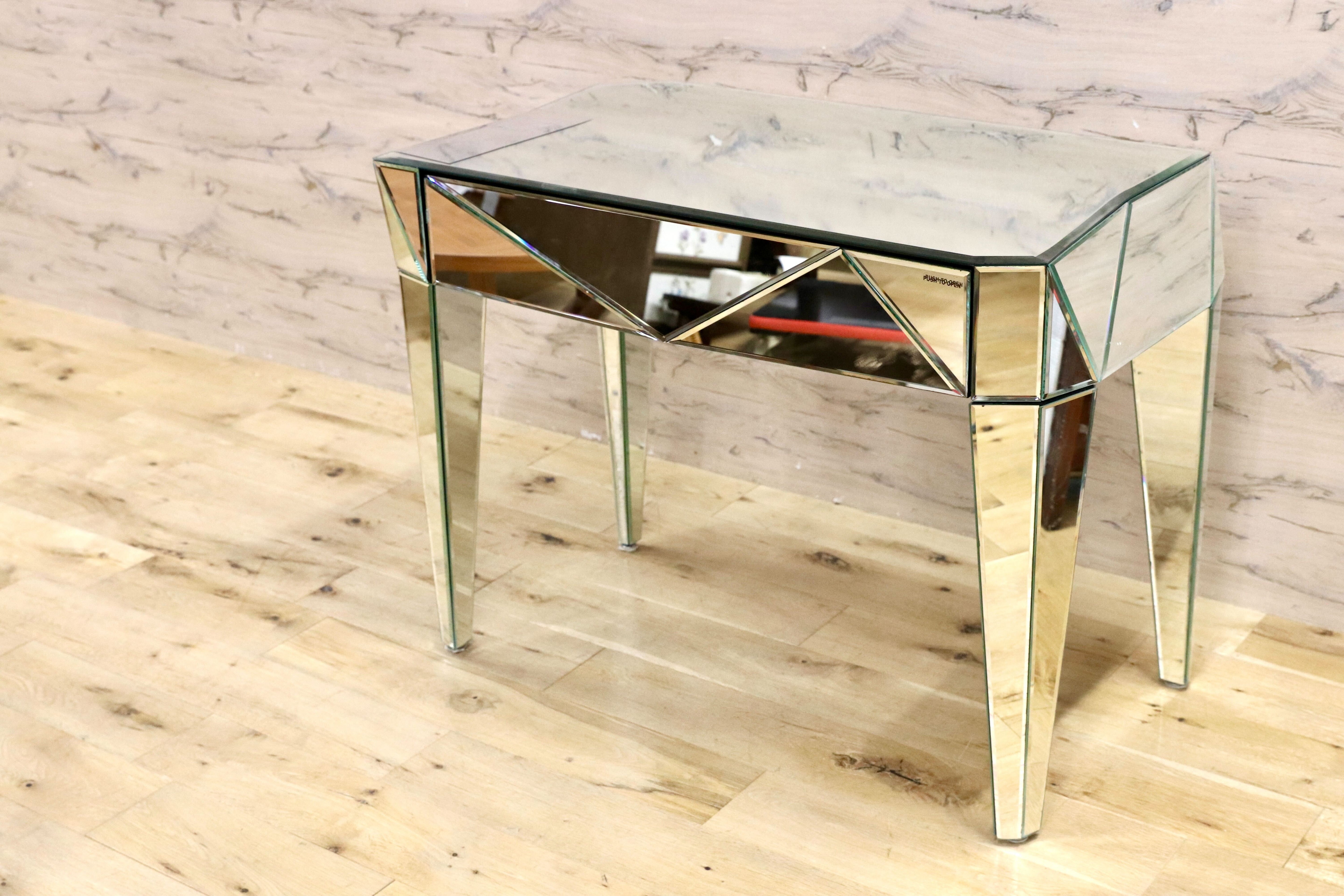 GMIK571○KARE / カレ ファンハウス デスク コンソール サイドボード 全面ミラー 廃番 定価18.5万 ※訳あり