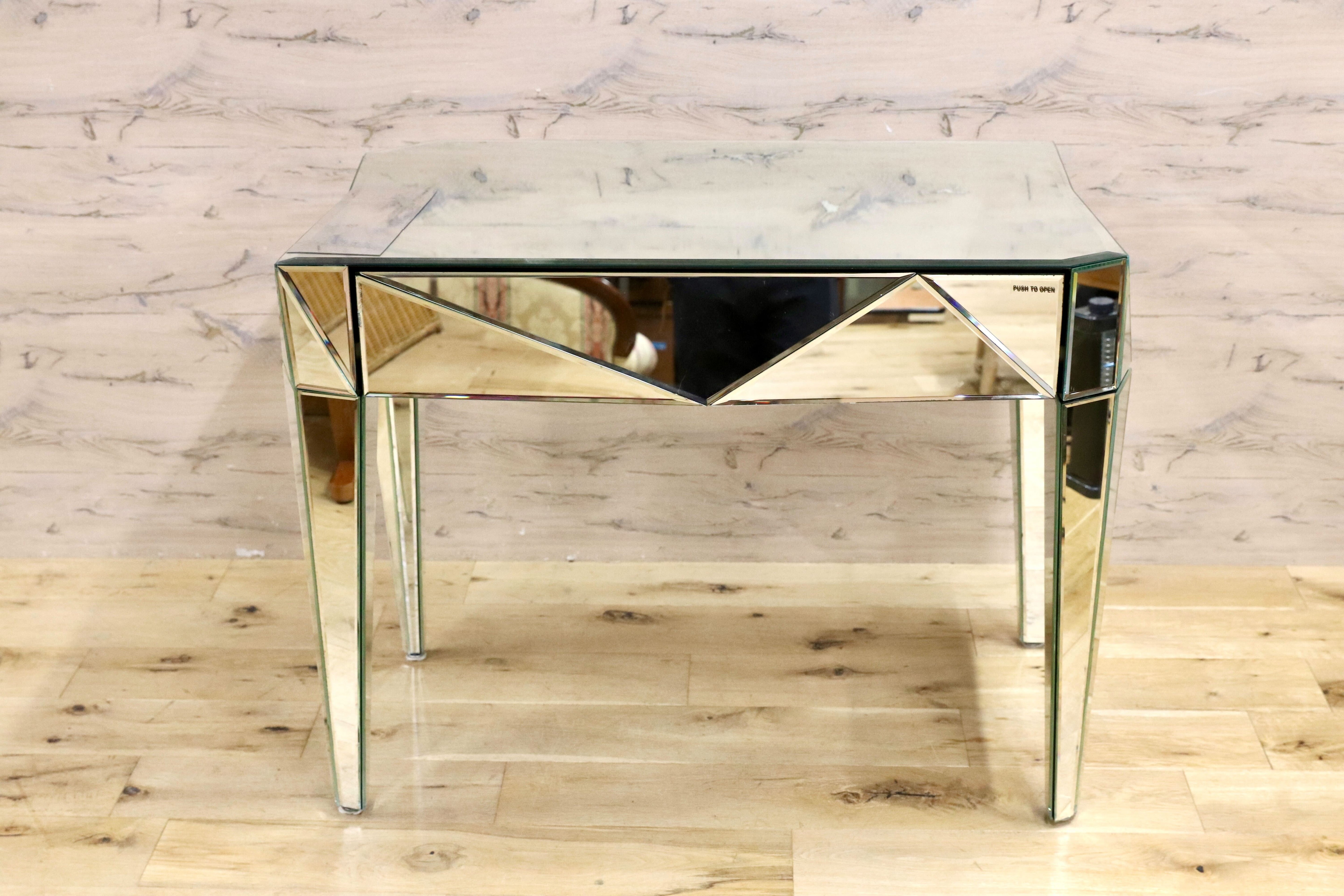 GMIK571○KARE / カレ ファンハウス デスク コンソール サイドボード 全面ミラー 廃番 定価18.5万 ※訳あり