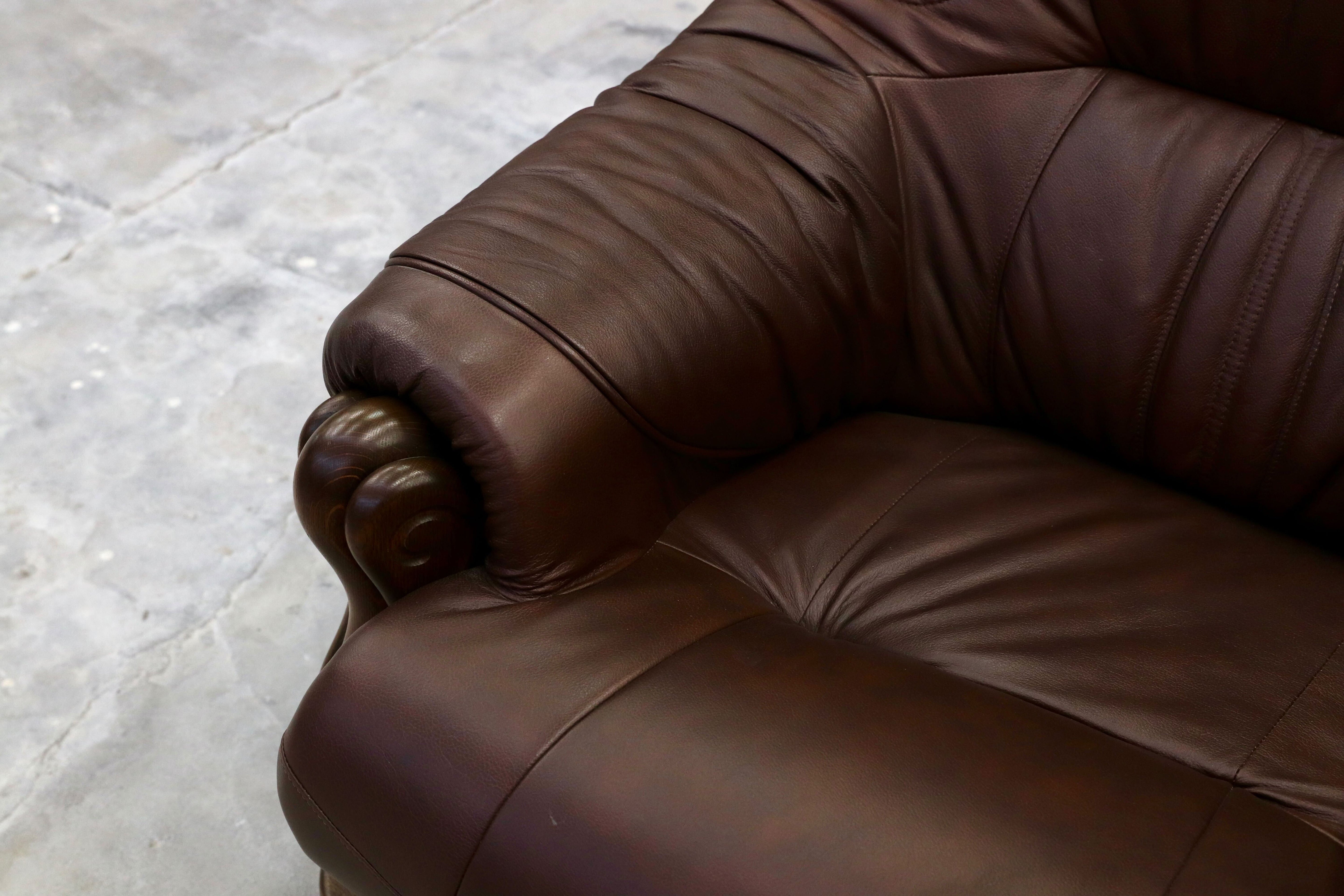 GMHK507B○オランダ製 ダッチカントリー 1人掛けソファ シングルソファ オーク材 本革 応接 リビング ブラウン ヴィンテージ 約35万