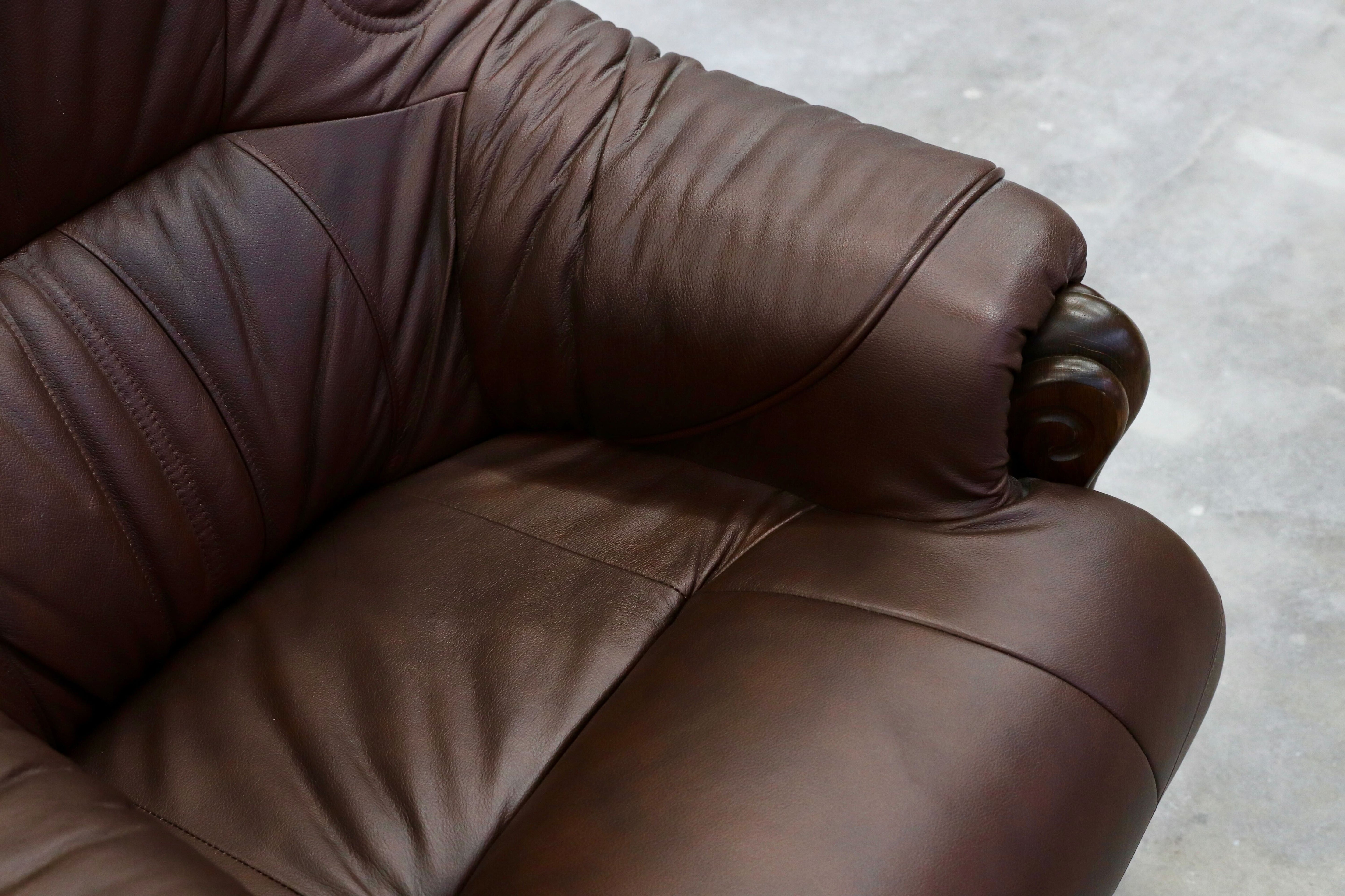 GMHK507B○オランダ製 ダッチカントリー 1人掛けソファ シングルソファ オーク材 本革 応接 リビング ブラウン ヴィンテージ 約35万