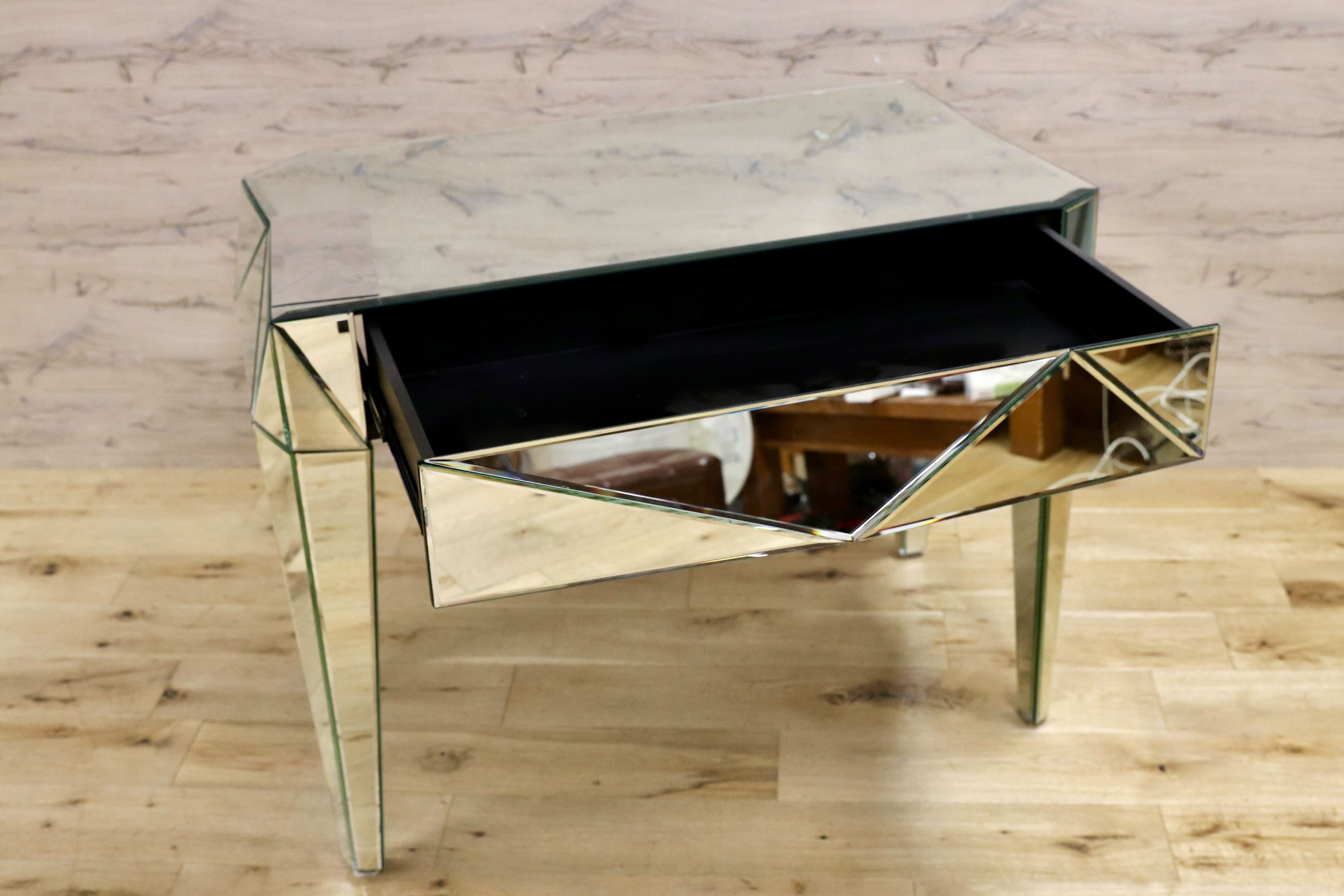 GMIK571○KARE / カレ ファンハウス デスク コンソール サイドボード 全面ミラー 廃番 定価18.5万 ※訳あり