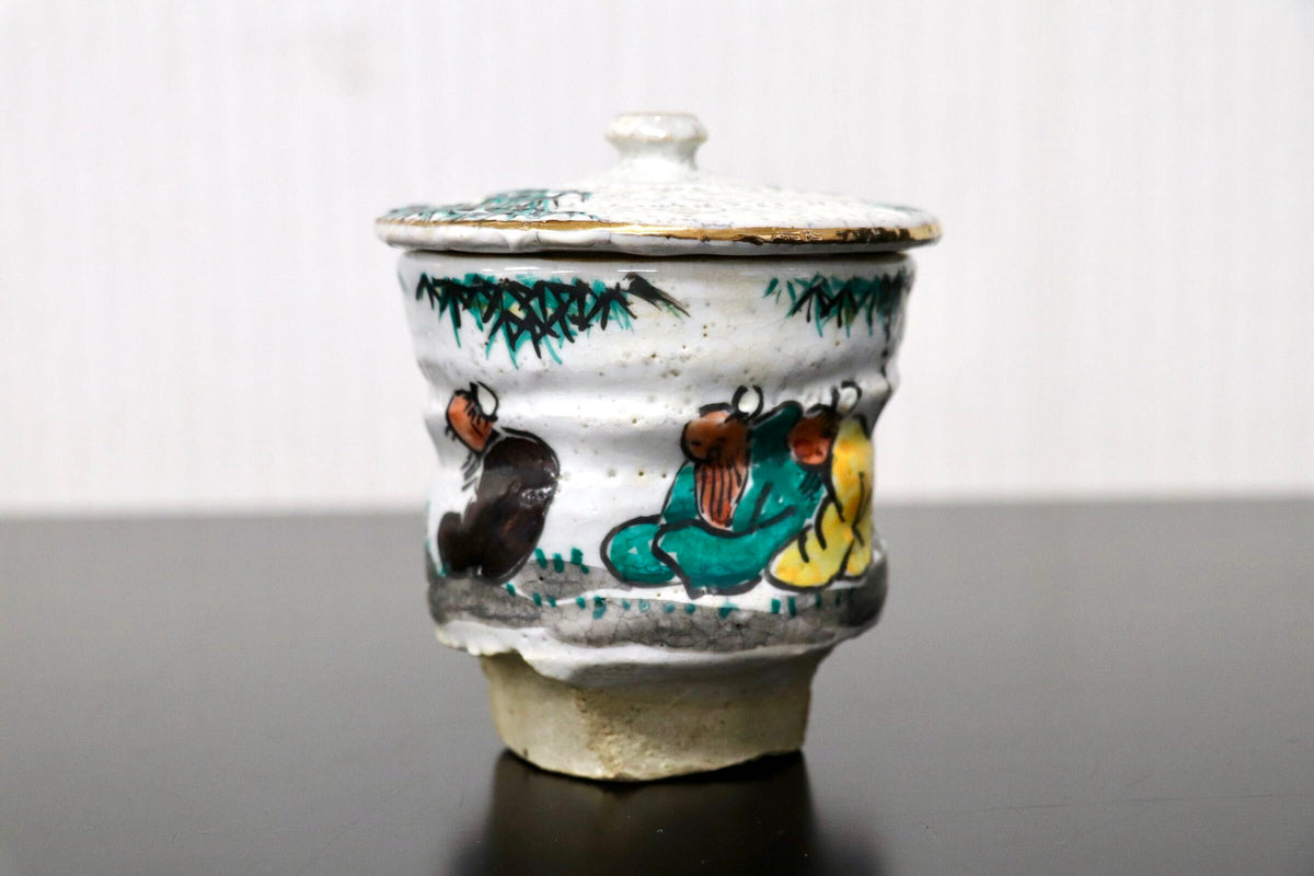 GMJH332AM◯竹林七賢図 色絵金彩 蓋付汲出茶碗 二客揃 夫婦湯呑 煎茶器 茶道具 古陶磁