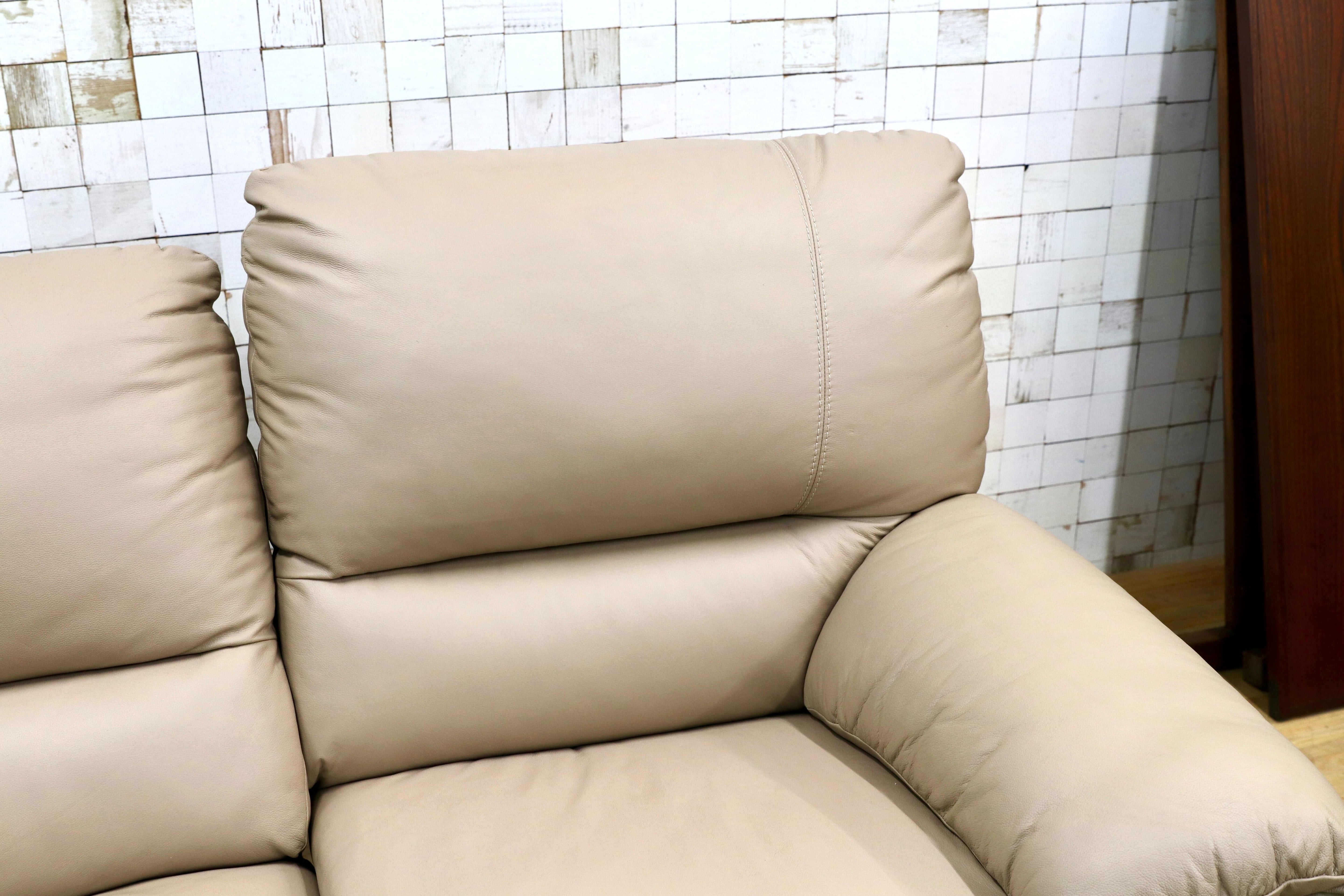 GMGK463○Leatherworld / レザーワールド 2人掛けソファ ラブソファ 連結 本革 ベージュ IDC大塚家具 2シーター 手動リクライニング