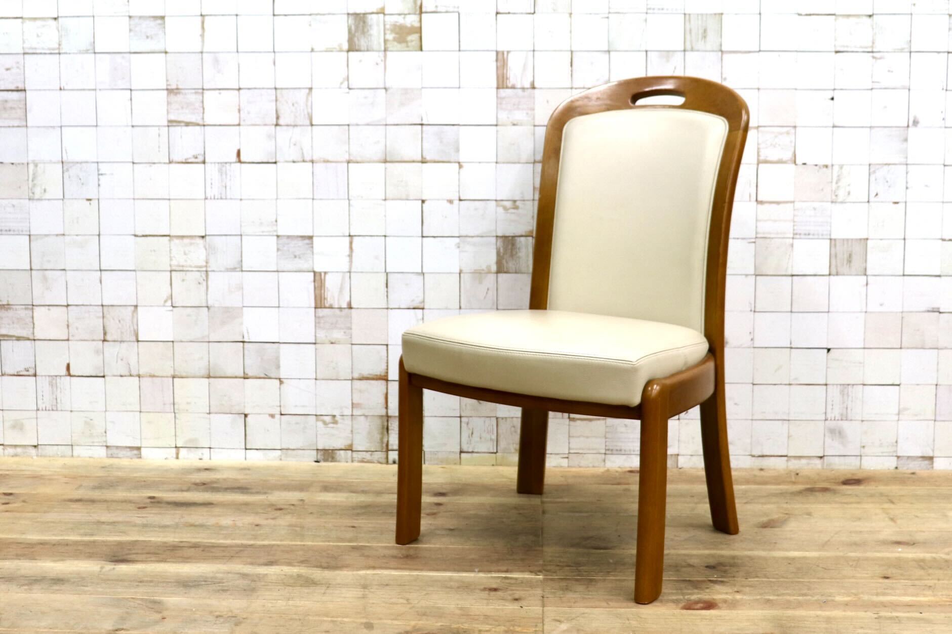 GMIS547C〇浜本工芸 / HAMAMOTO 椅子 ダイニングチェア アームレスチェア 本革 アイボリー オーク 定価約6.8万