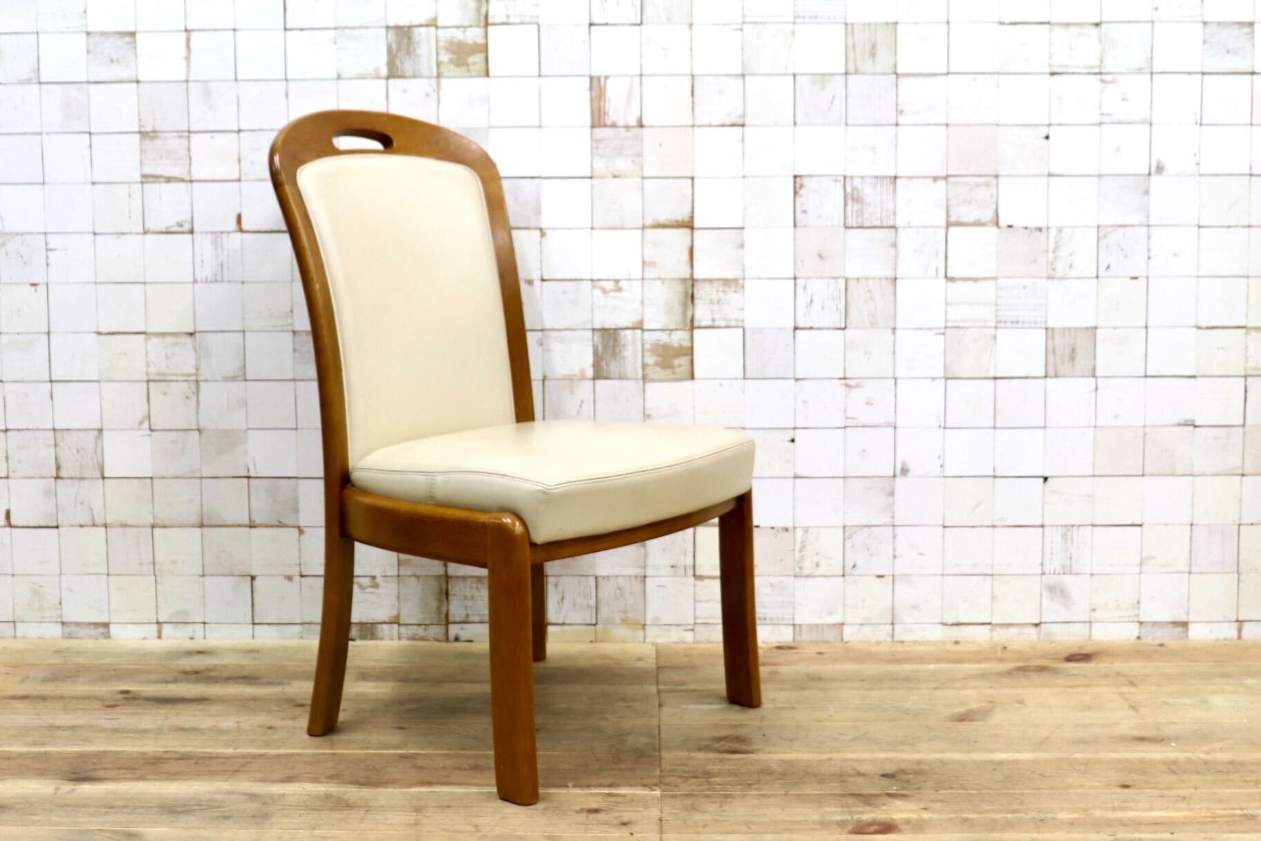 GMIS547C〇浜本工芸 / HAMAMOTO 椅子 ダイニングチェア アームレスチェア 本革 アイボリー オーク 定価約6.8万