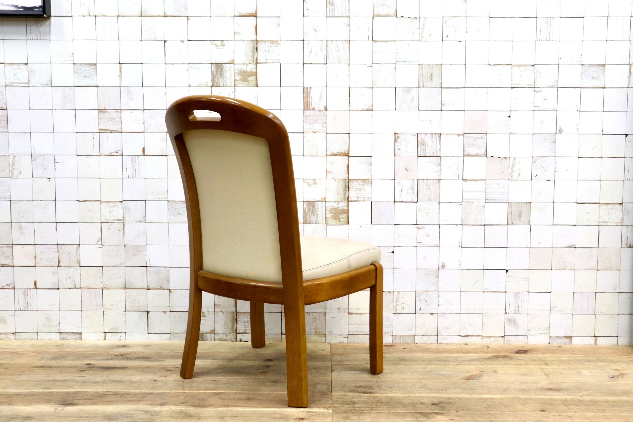 GMIS547C〇浜本工芸 / HAMAMOTO 椅子 ダイニングチェア アームレスチェア 本革 アイボリー オーク 定価約6.8万