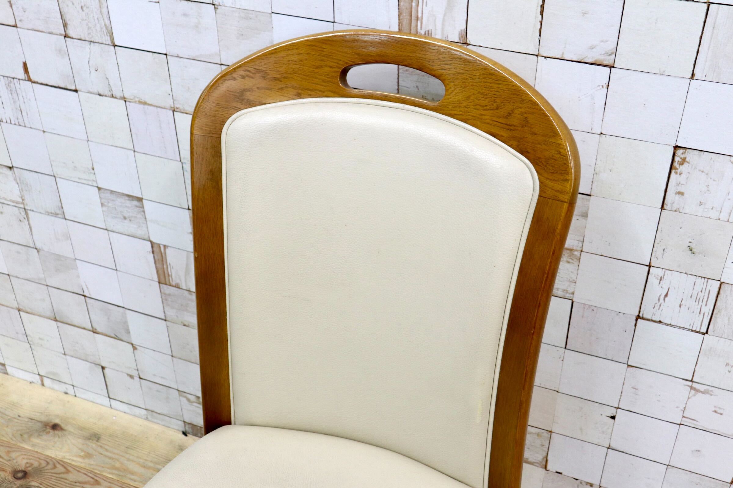 GMIS547C〇浜本工芸 / HAMAMOTO 椅子 ダイニングチェア アームレスチェア 本革 アイボリー オーク 定価約6.8万