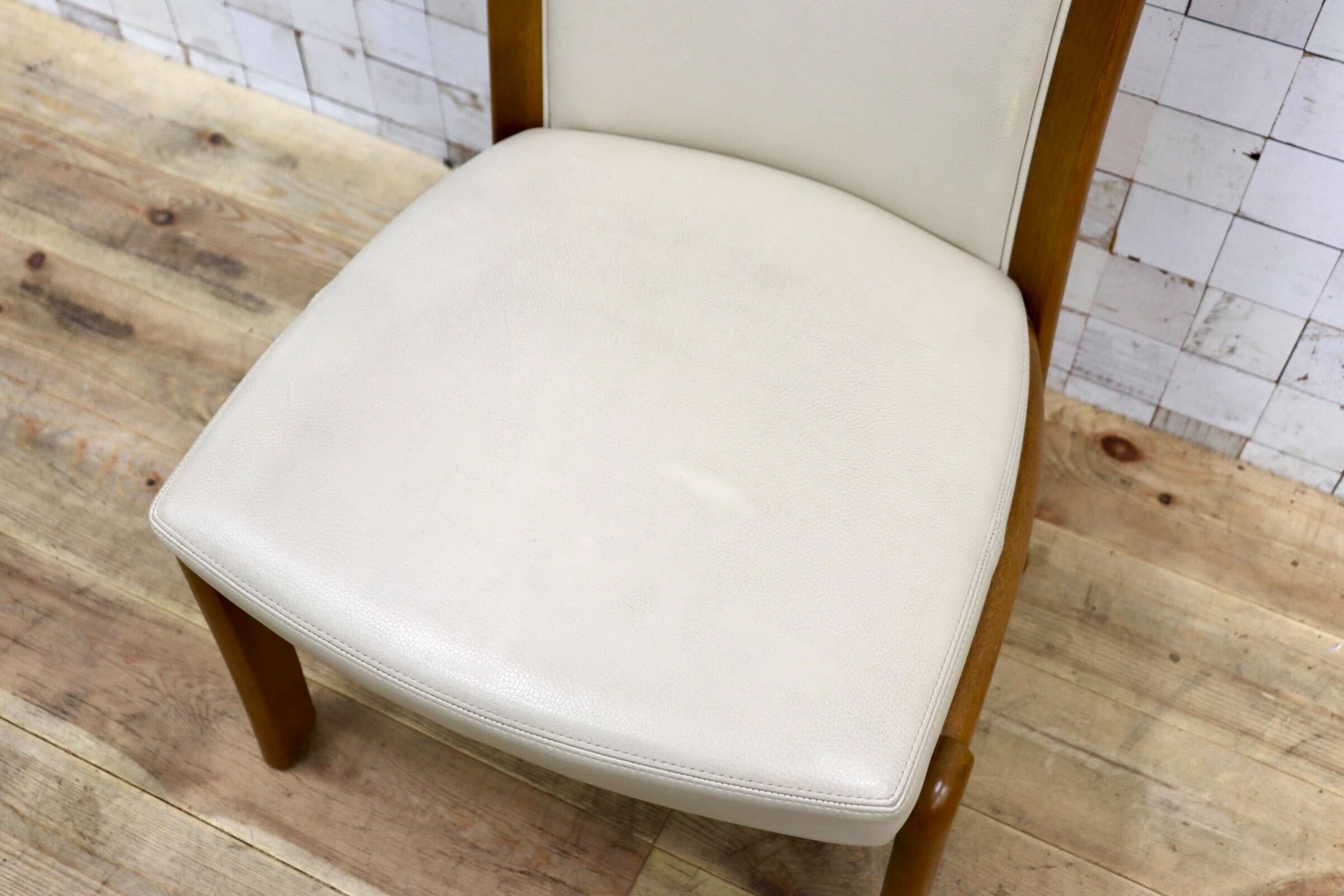 GMIS547C〇浜本工芸 / HAMAMOTO 椅子 ダイニングチェア アームレスチェア 本革 アイボリー オーク 定価約6.8万