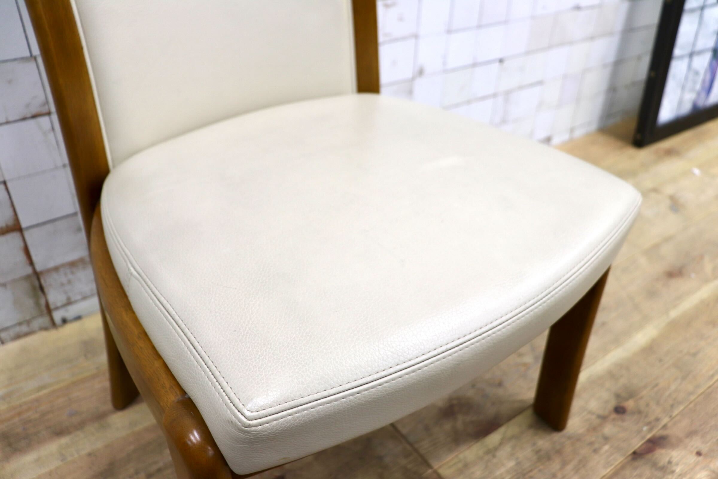 GMIS547C〇浜本工芸 / HAMAMOTO 椅子 ダイニングチェア アームレスチェア 本革 アイボリー オーク 定価約6.8万