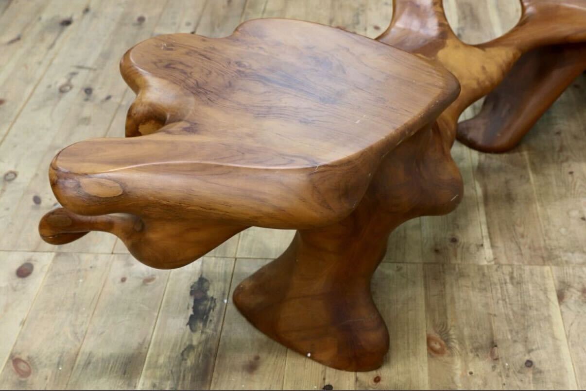 GMIS549○オールドチーク 飾り台 ローボード 花台 ベンチ 芸術作品 工芸品 和室 座敷 和モダン アンティーク