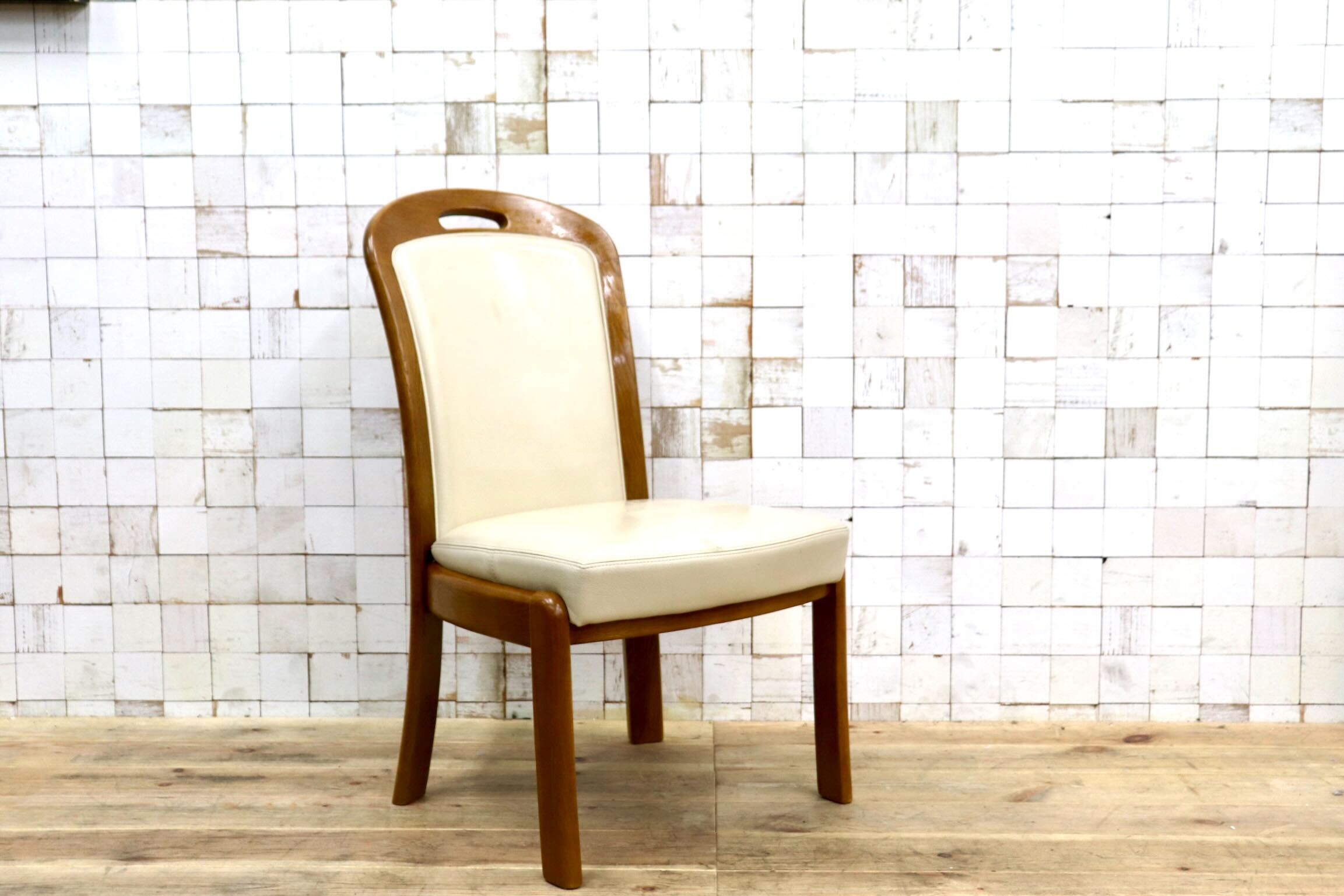 GMIS547D〇浜本工芸 / HAMAMOTO 椅子 ダイニングチェア アームレスチェア 本革 アイボリー オーク 定価約6.8万