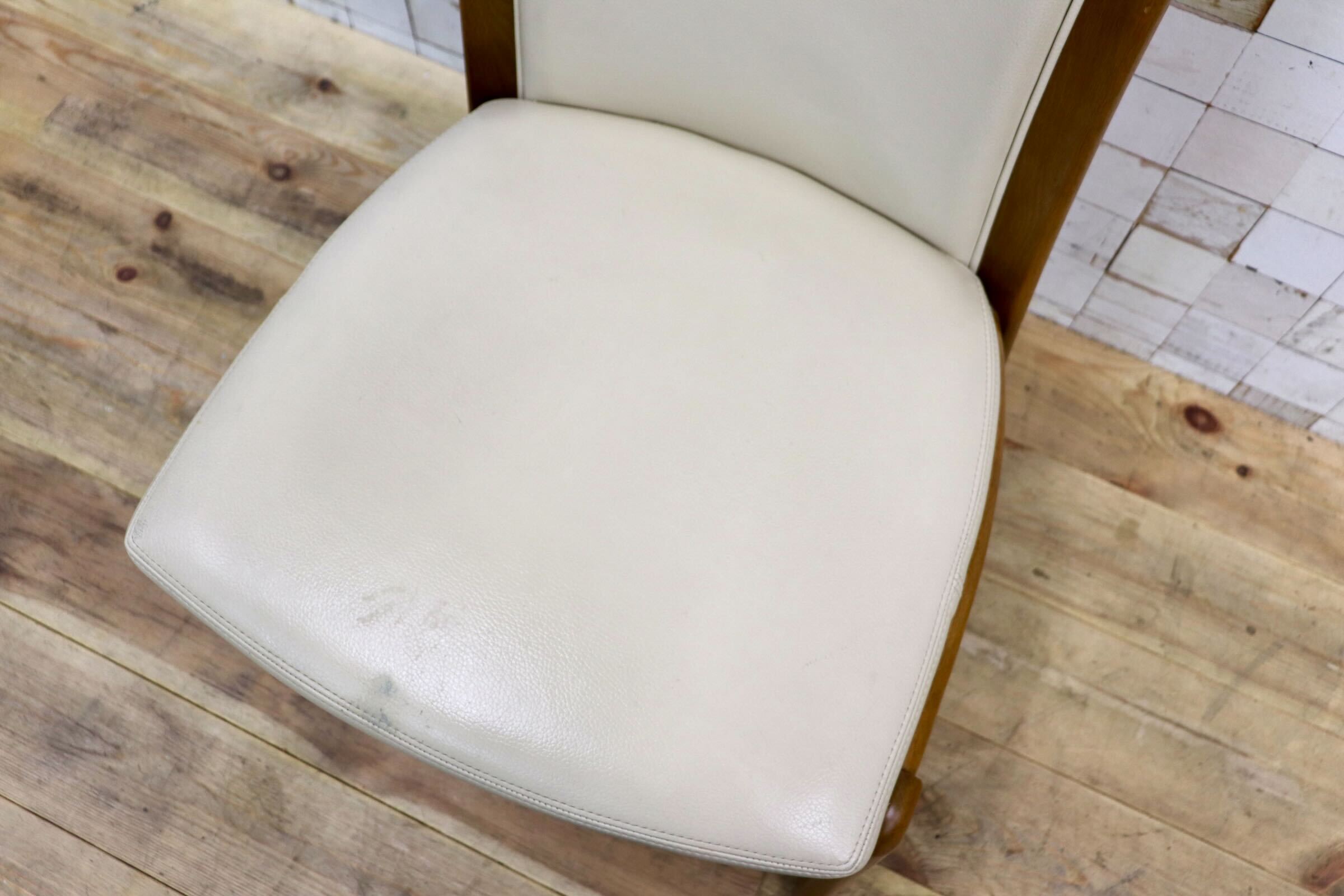 GMIS547D〇浜本工芸 / HAMAMOTO 椅子 ダイニングチェア アームレスチェア 本革 アイボリー オーク 定価約6.8万