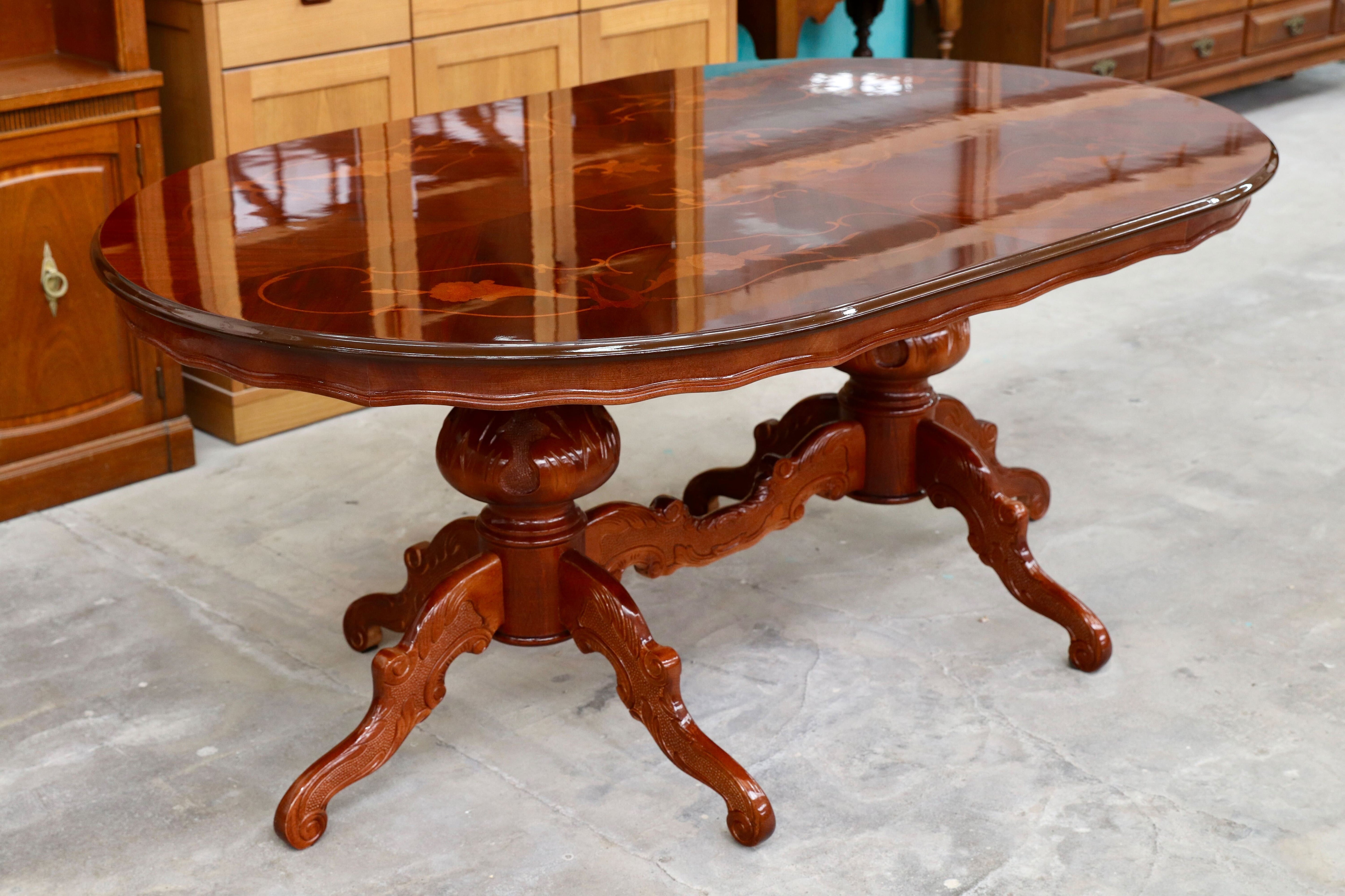 GMIK181○イタリア製 ディノス クラシック ダイニングテーブル 食卓テーブル 象嵌細工 モデルルーム展示品