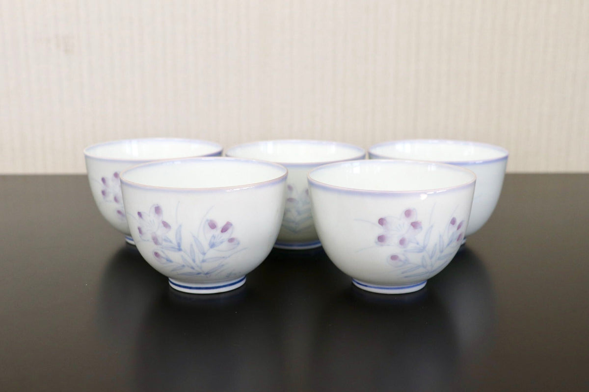 GMJH332AO○有田焼 柳山作 急須茶器揃 急須 湯呑 汲出 仙茶 染付小花柄 和食器 茶器 陶器 在銘 和モダン 5客セット