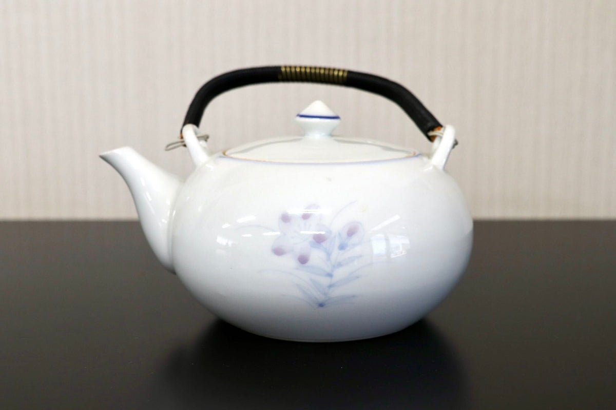 GMJH332AO○有田焼 柳山作 急須茶器揃 急須 湯呑 汲出 仙茶 染付小花柄 和食器 茶器 陶器 在銘 和モダン 5客セット