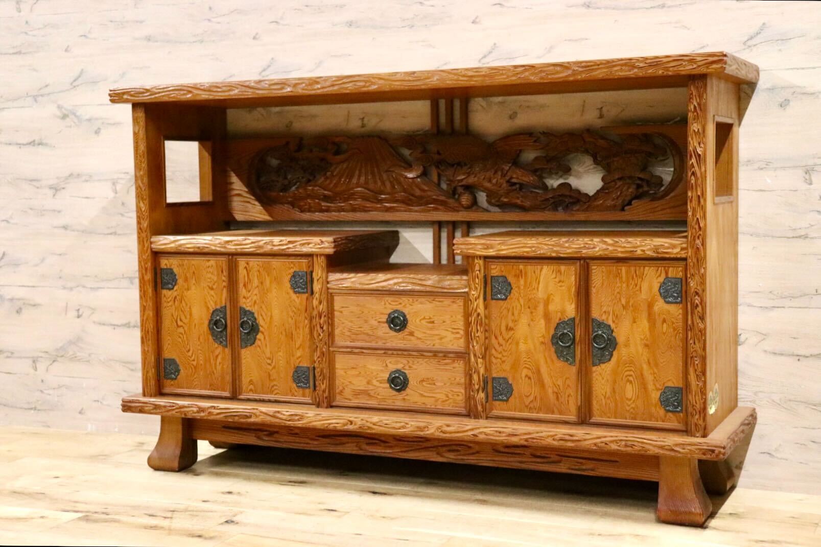 GMIH276○世界遺産屋久杉 茶棚 サイドボード リビングボード 飾り棚 キャビネット 和家具 和室 座敷 古民家 レトロ 茶箪笥