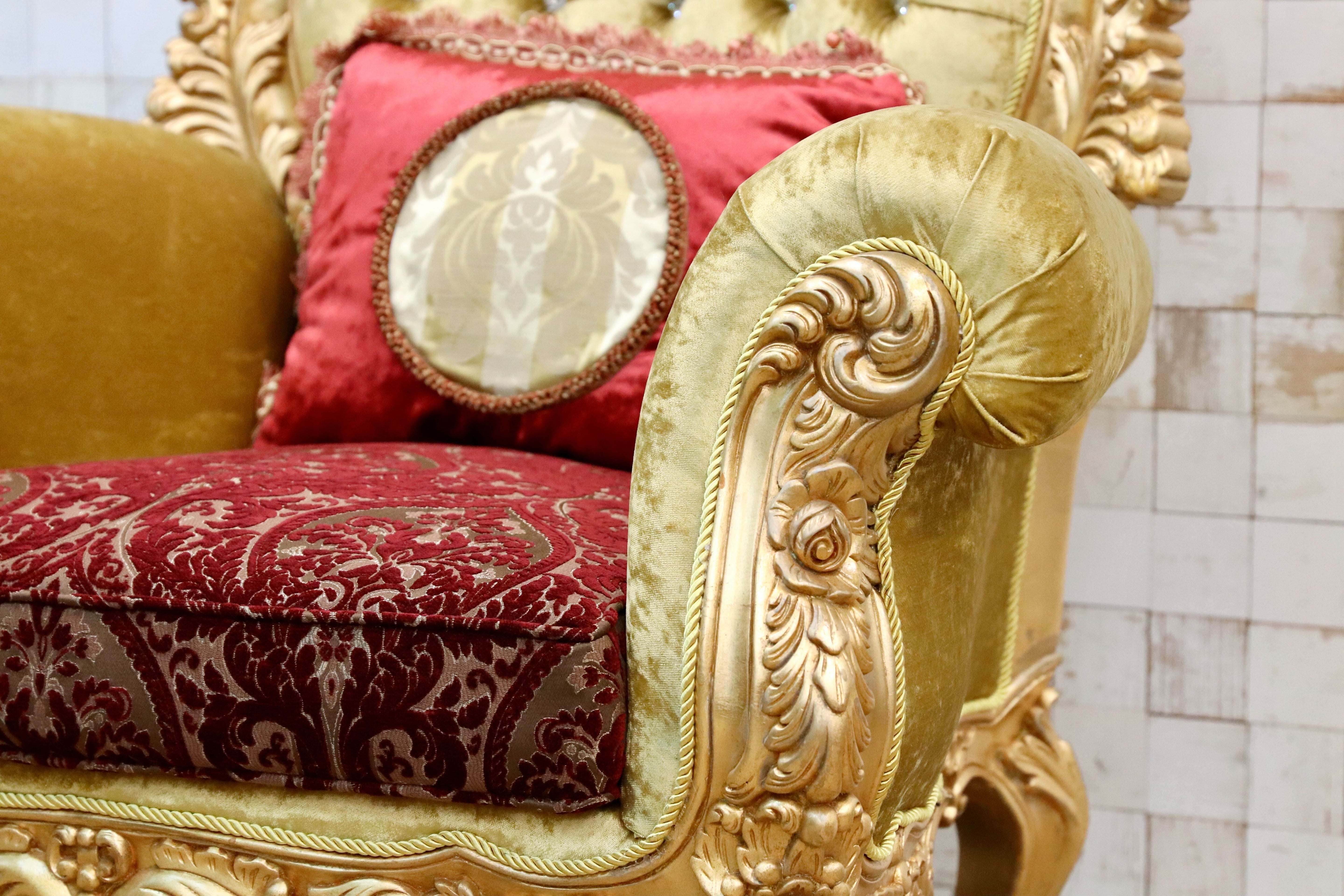 GMIS310A○18世紀 イギリス クラシックスタイル シングルソファ ロココ調 スワロフスキー 最高級 ゴールド エレガント 展示品