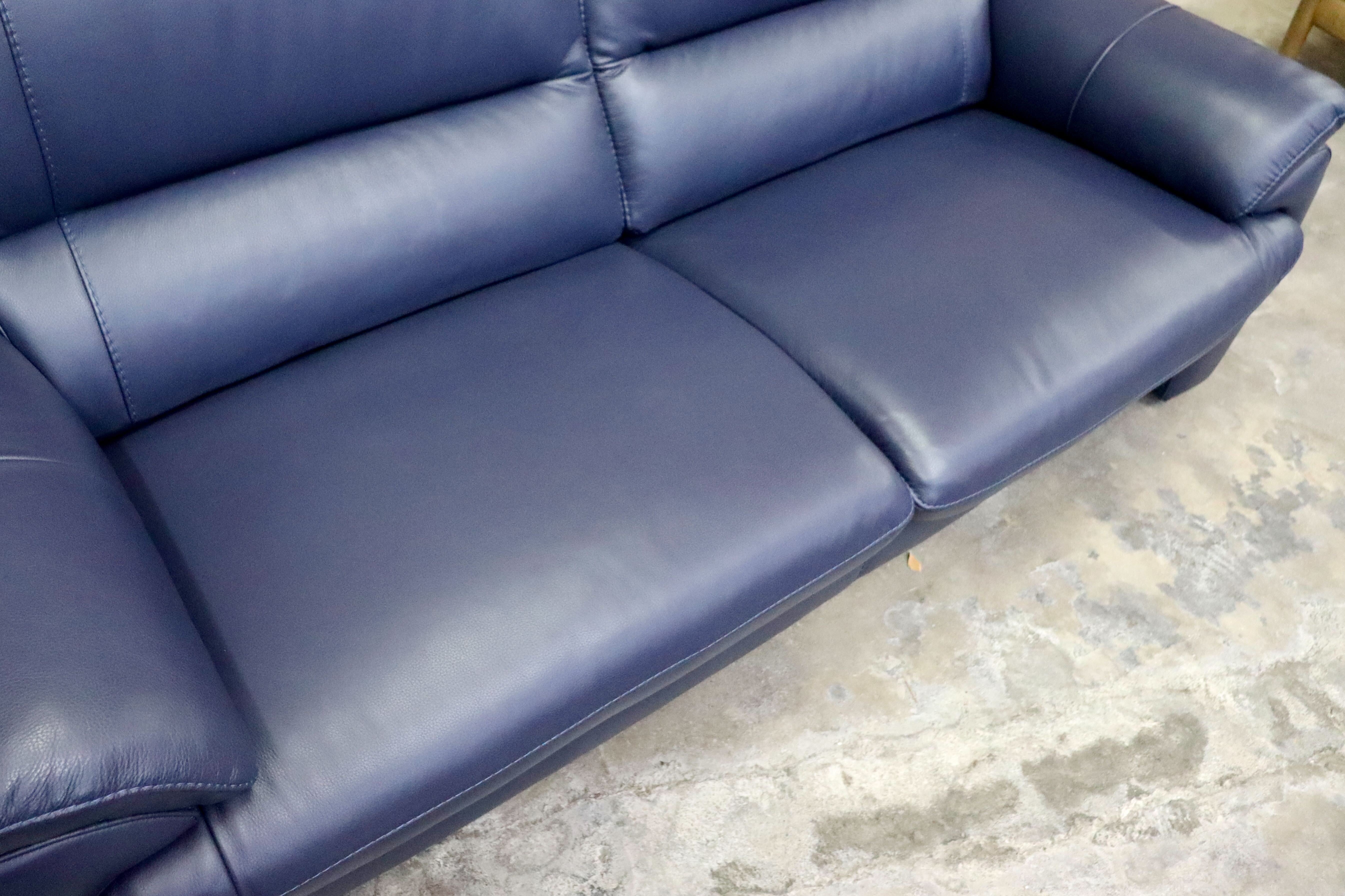 GMIK726○2人掛けソファ ラブソファ ハイバックタイプ 本革 ブルー 長椅子 モダン クラシック 美品