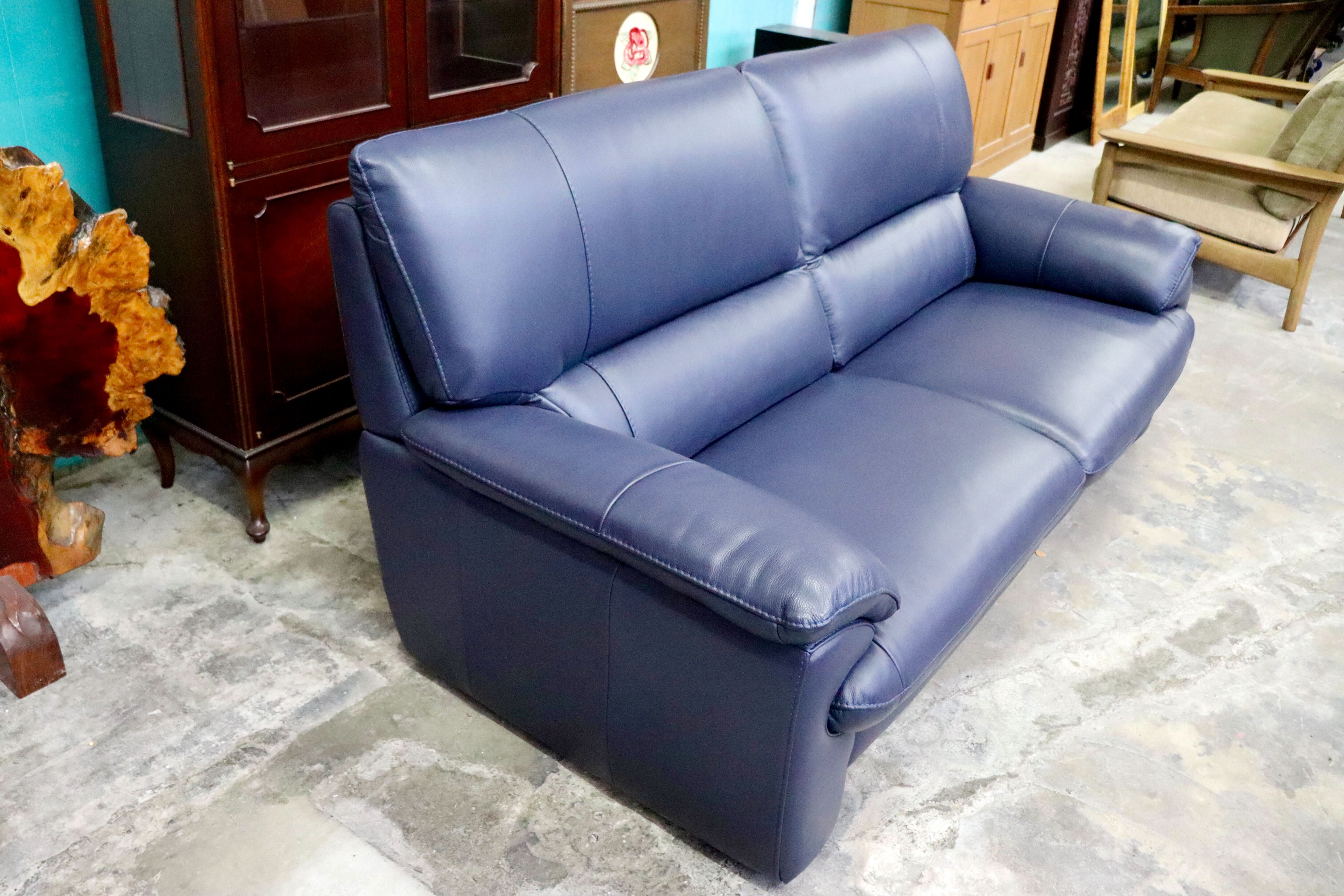 GMIK726○2人掛けソファ ラブソファ ハイバックタイプ 本革 ブルー 長椅子 モダン クラシック 美品