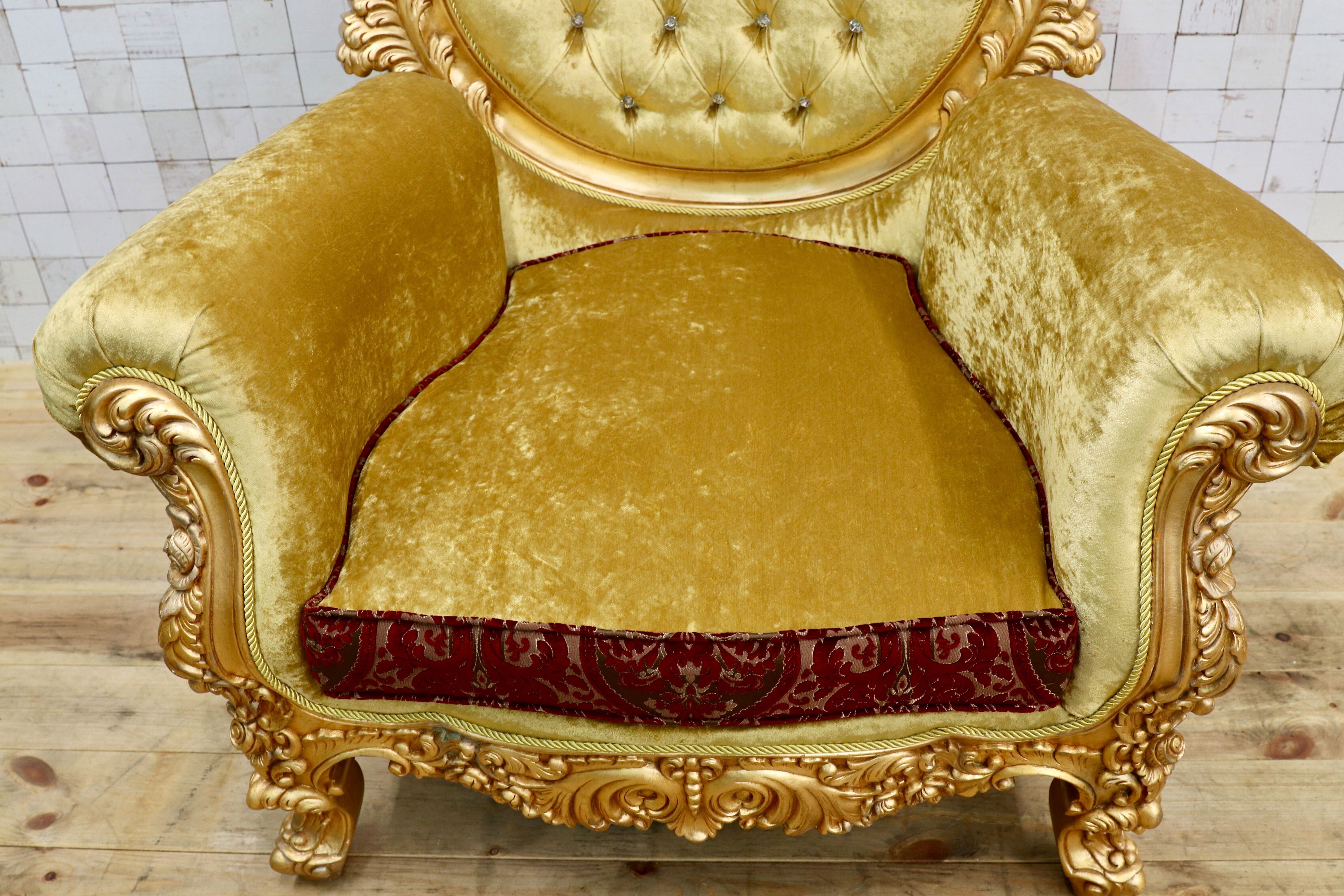 GMIS310A○18世紀 イギリス クラシックスタイル シングルソファ ロココ調 スワロフスキー 最高級 ゴールド エレガント 展示品
