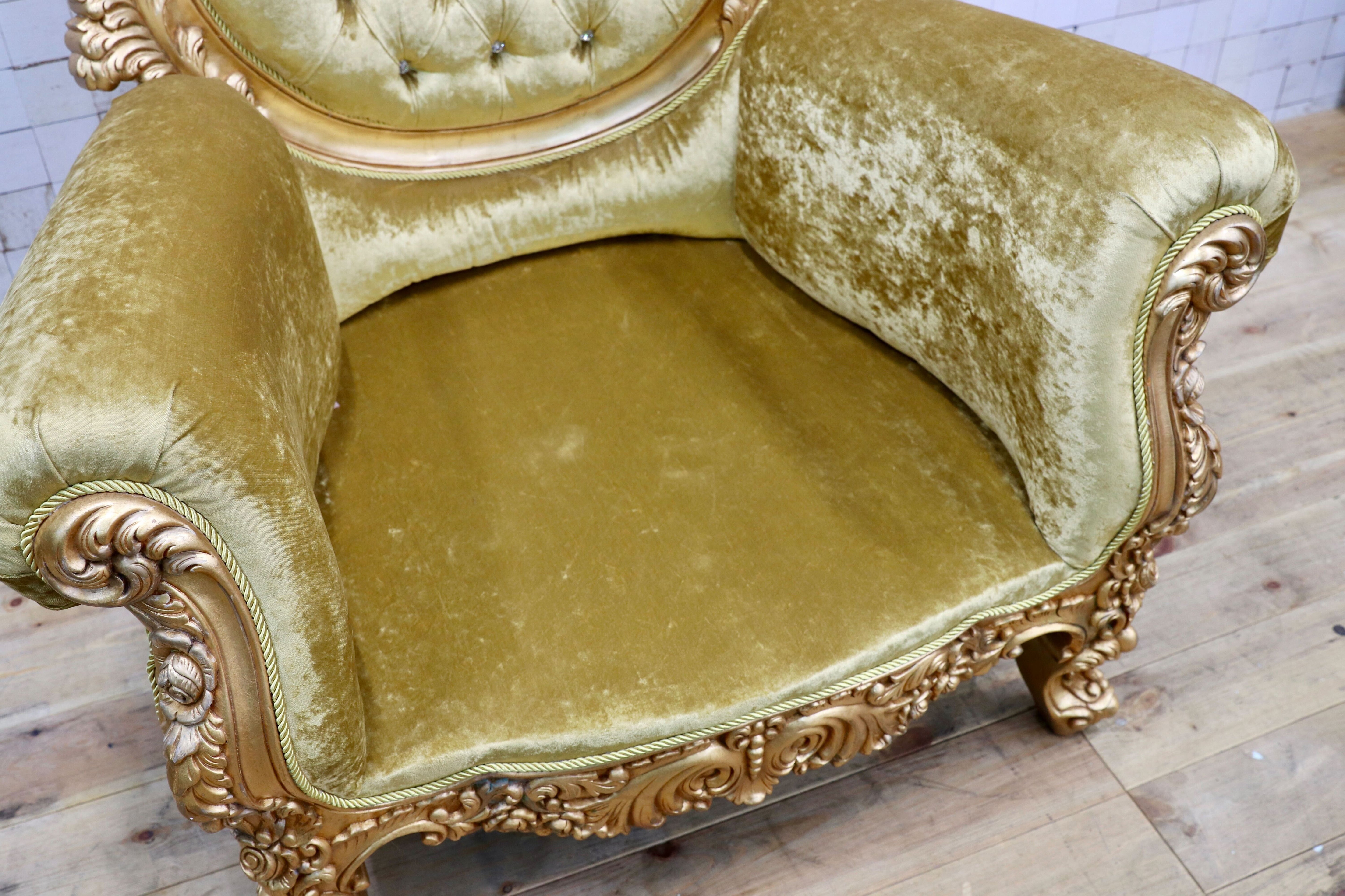 GMIS310A○18世紀 イギリス クラシックスタイル シングルソファ ロココ調 スワロフスキー 最高級 ゴールド エレガント 展示品