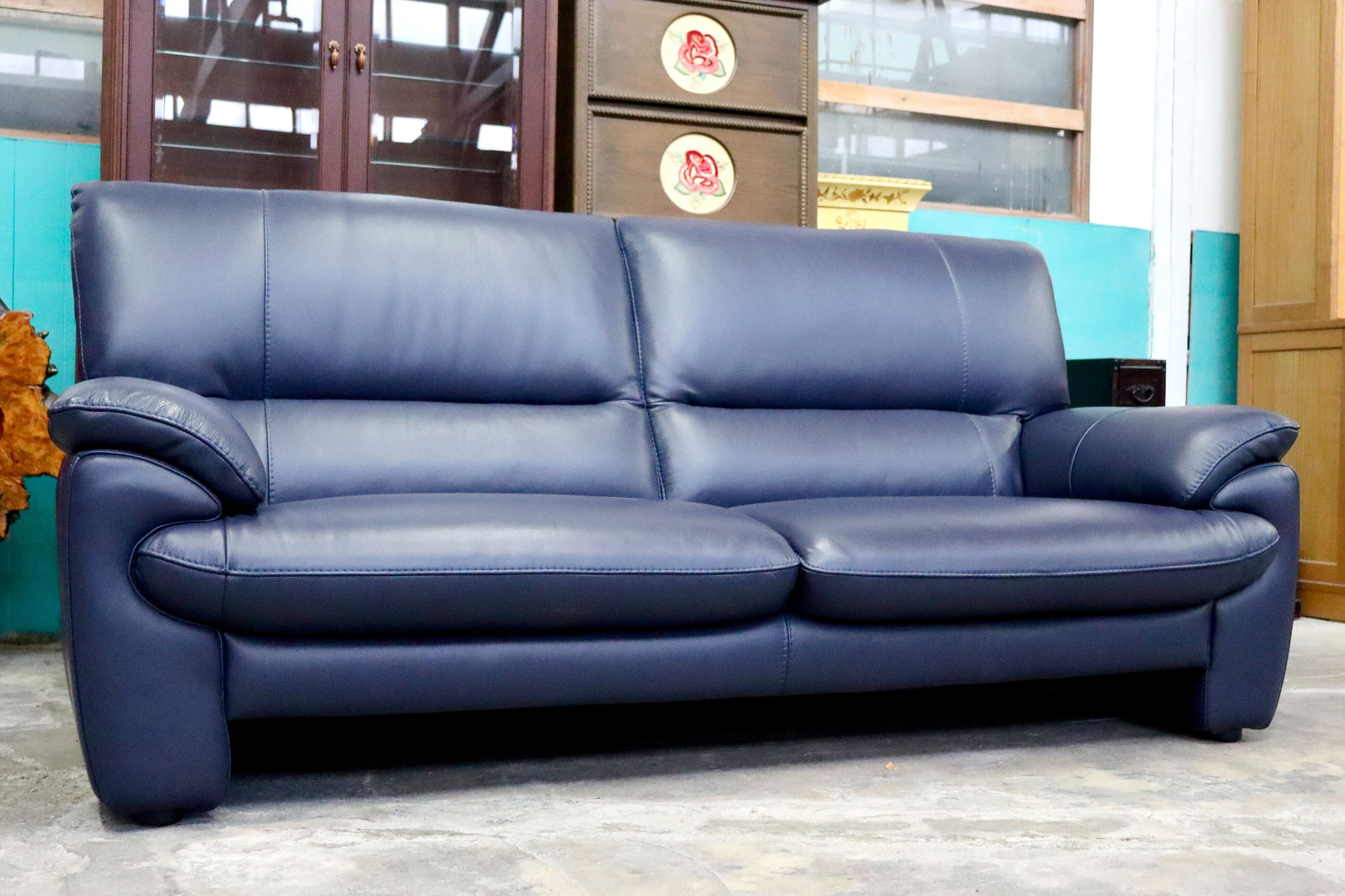 GMIK726○2人掛けソファ ラブソファ ハイバックタイプ 本革 ブルー 長椅子 モダン クラシック 美品