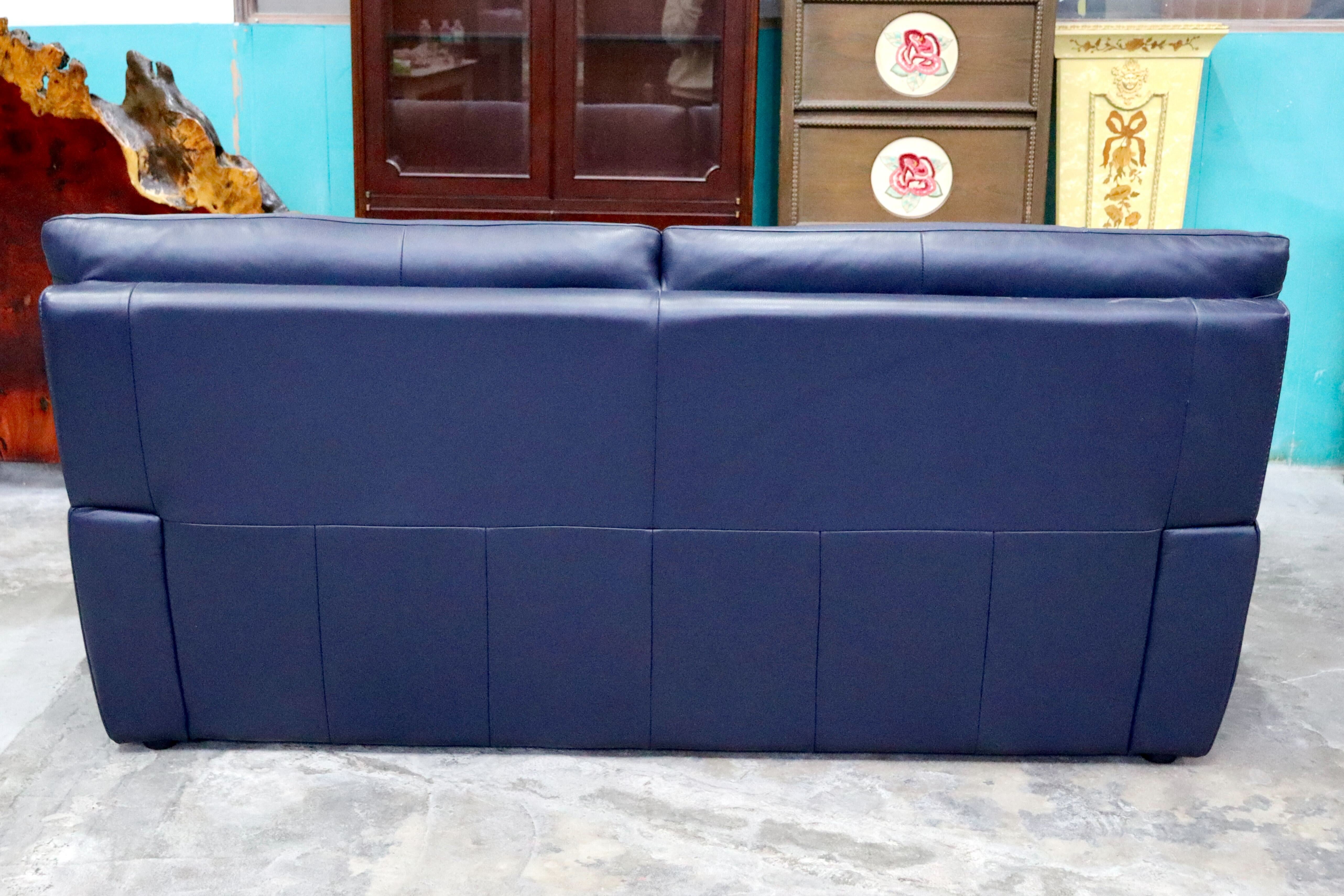 GMIK726○2人掛けソファ ラブソファ ハイバックタイプ 本革 ブルー 長椅子 モダン クラシック 美品