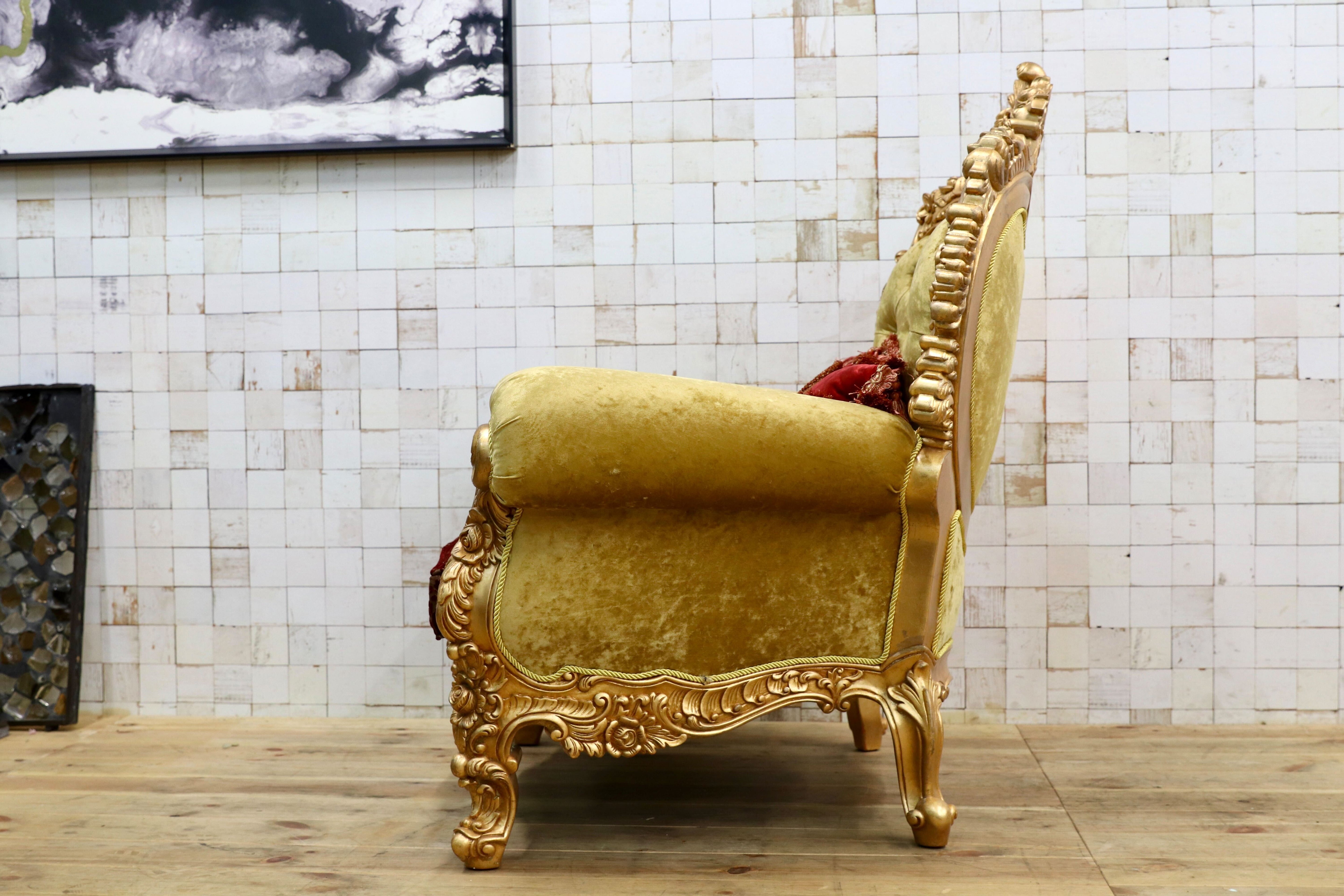 GMIS310A○18世紀 イギリス クラシックスタイル シングルソファ ロココ調 スワロフスキー 最高級 ゴールド エレガント 展示品