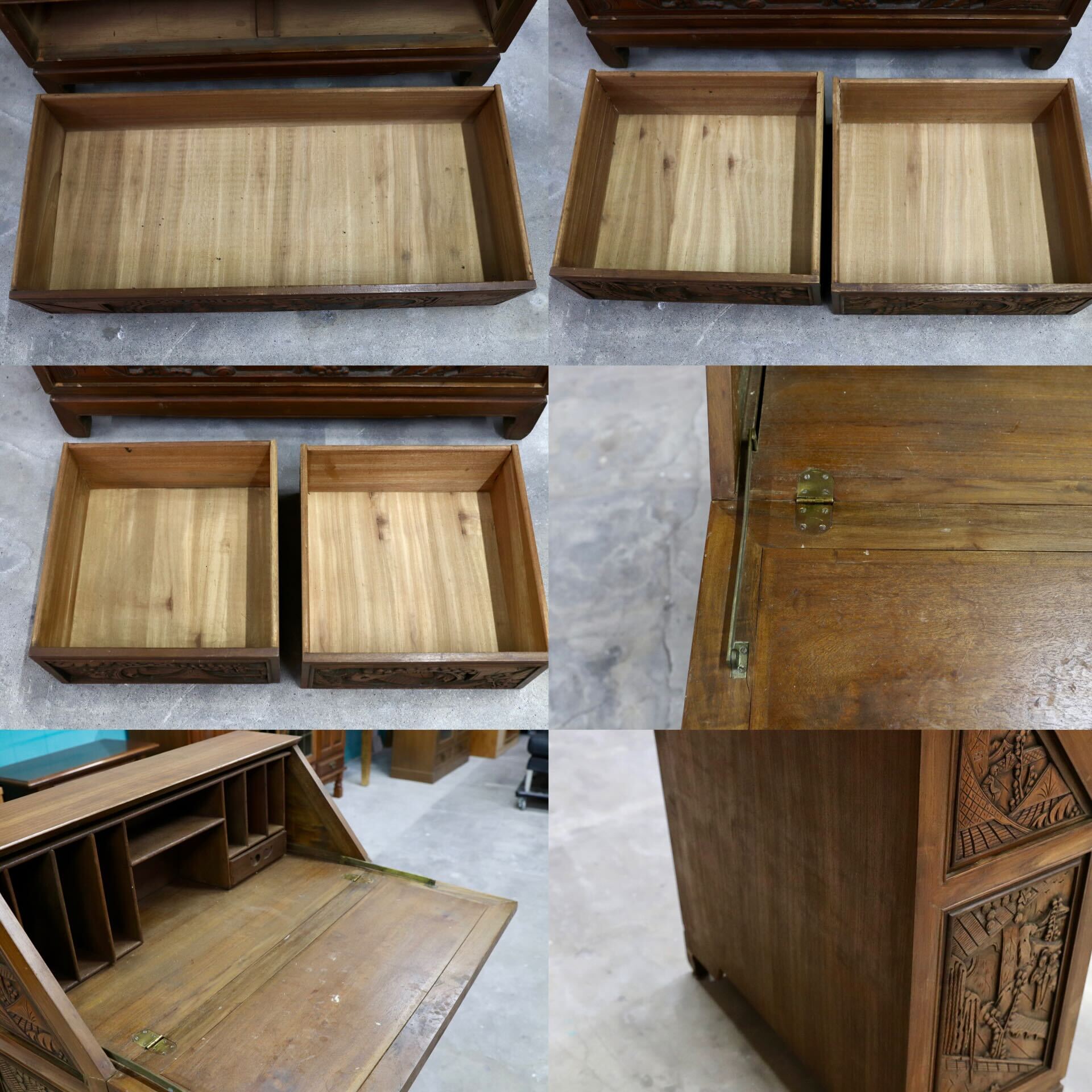 GMIH67○アジアン 民芸 アンティーク ライティングビューロー デスク