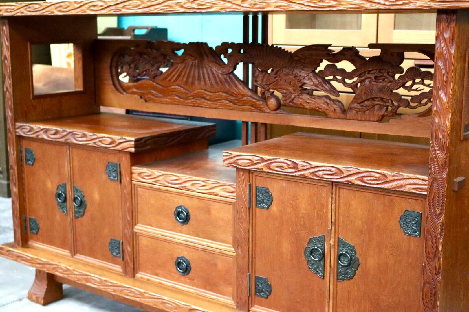 GMIH421○世界遺産屋久杉 茶棚 茶箪笥 飾り棚 サイドボード リビングボード 和室 座敷 古民家 和モダン ヴィンテージ