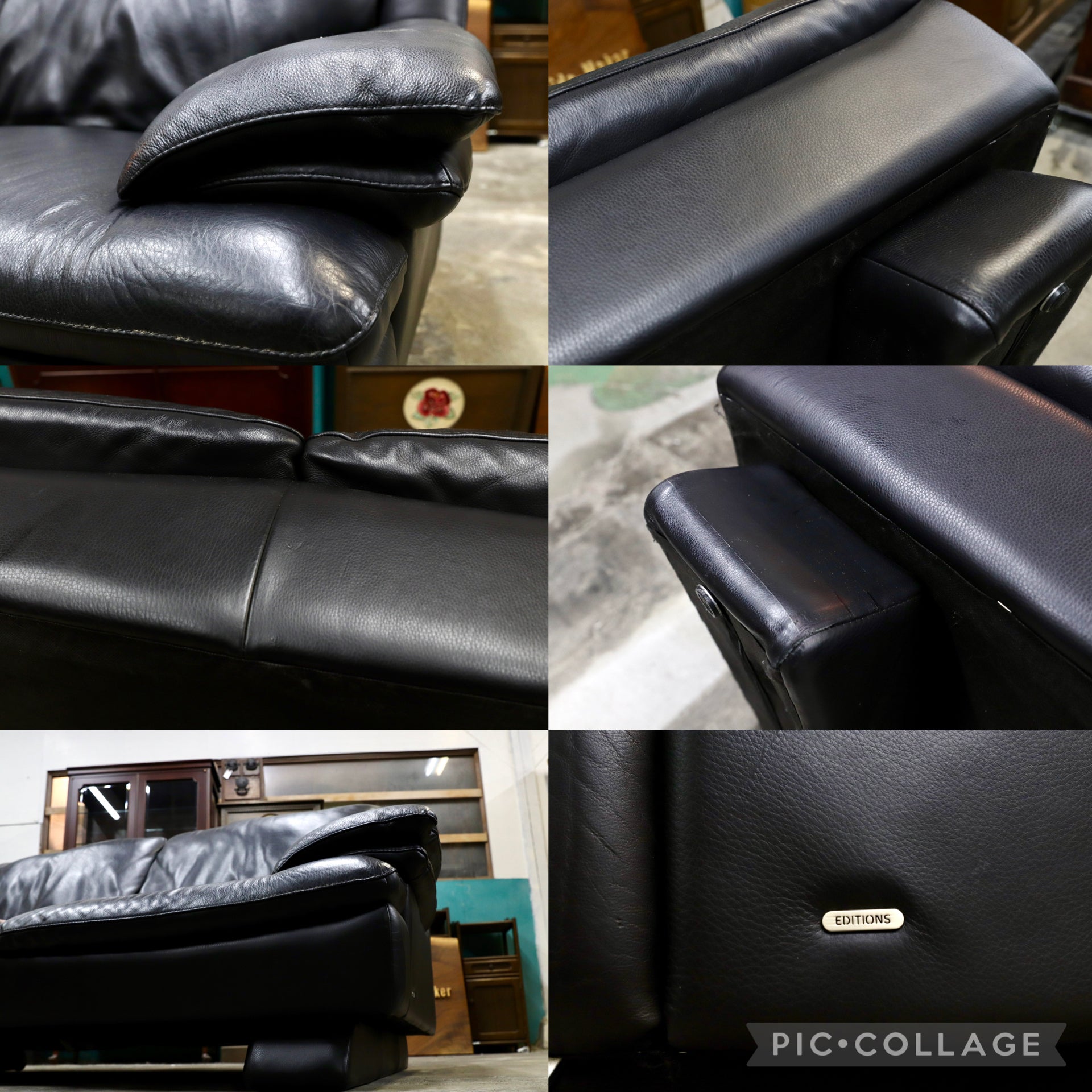 GMJN29○Natuzzi Editions / ナツッジ エディションズ 3人掛けソファ トリプルソファ 総本革 ブラック レザーソファ イタリアブランド