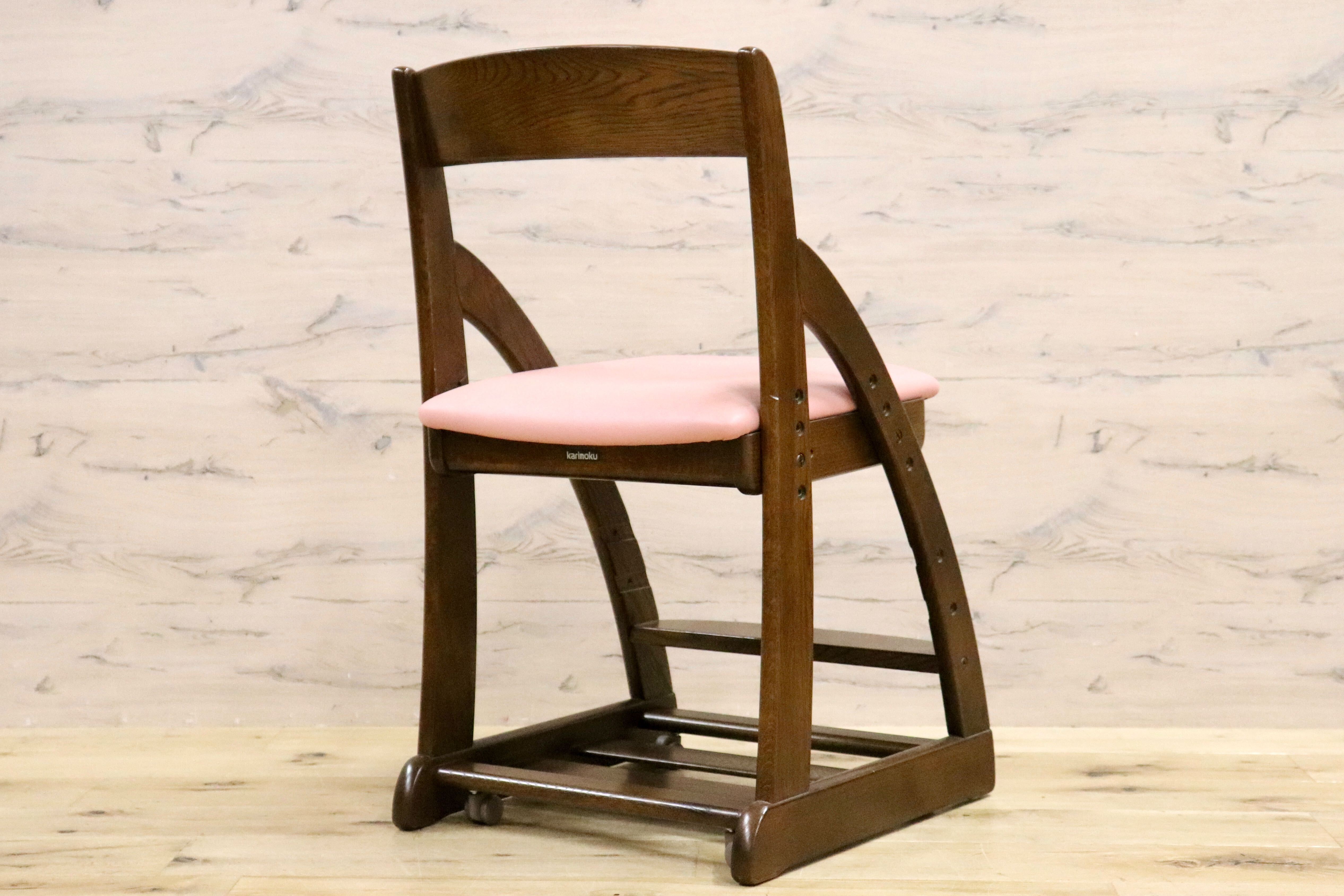 GMHK340B○karimoku / カリモク デスクチェア XT0901IK 学習椅子 キッズチェア キャスター付き 高さ調整 ピンク オーク 合皮