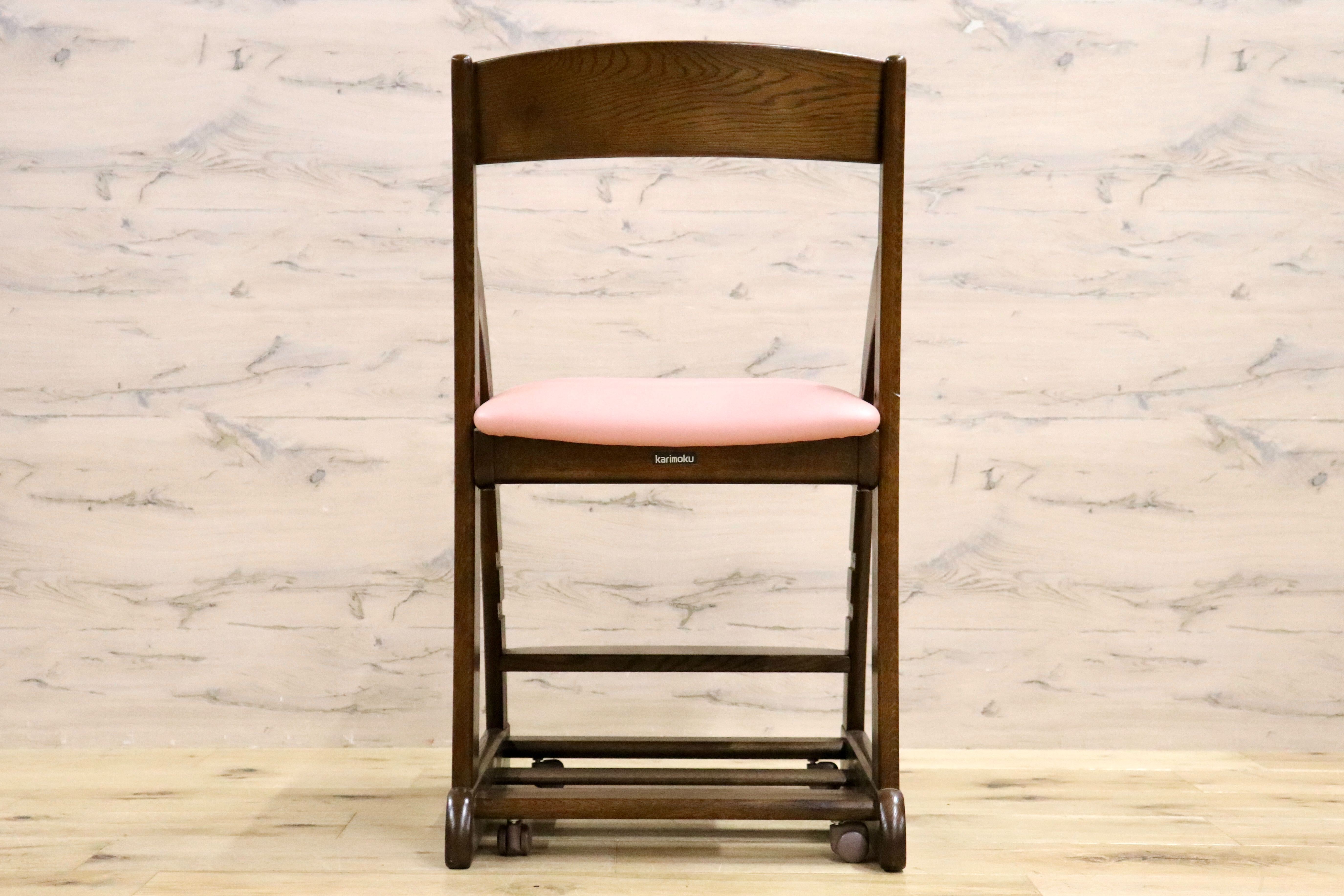 GMHK340B○karimoku / カリモク デスクチェア XT0901IK 学習椅子 キッズチェア キャスター付き 高さ調整 ピンク オーク 合皮