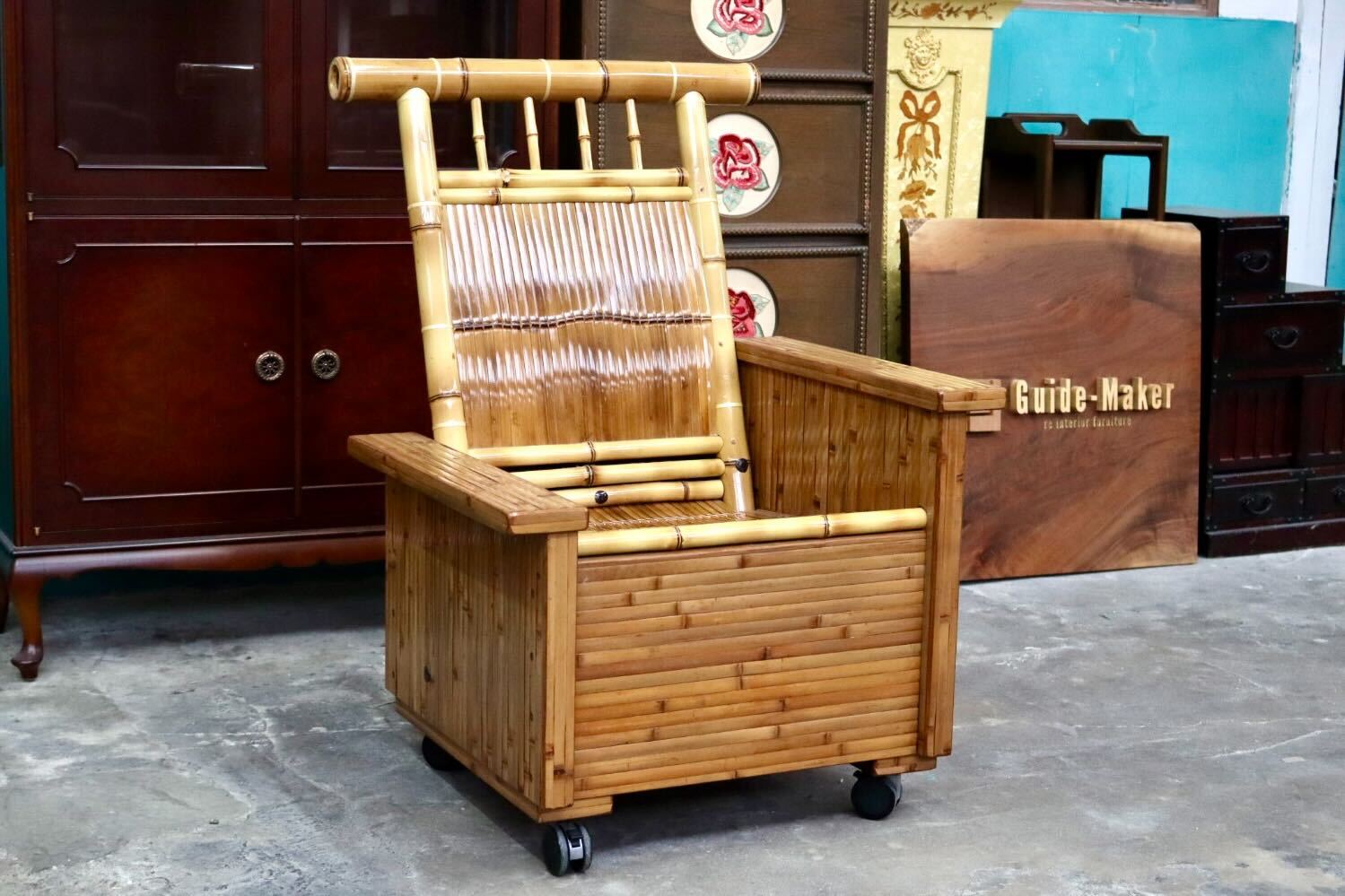 GMIH428○梅里竹芸 1人掛けソファ アームチェア 左高タイプ 高級 真竹