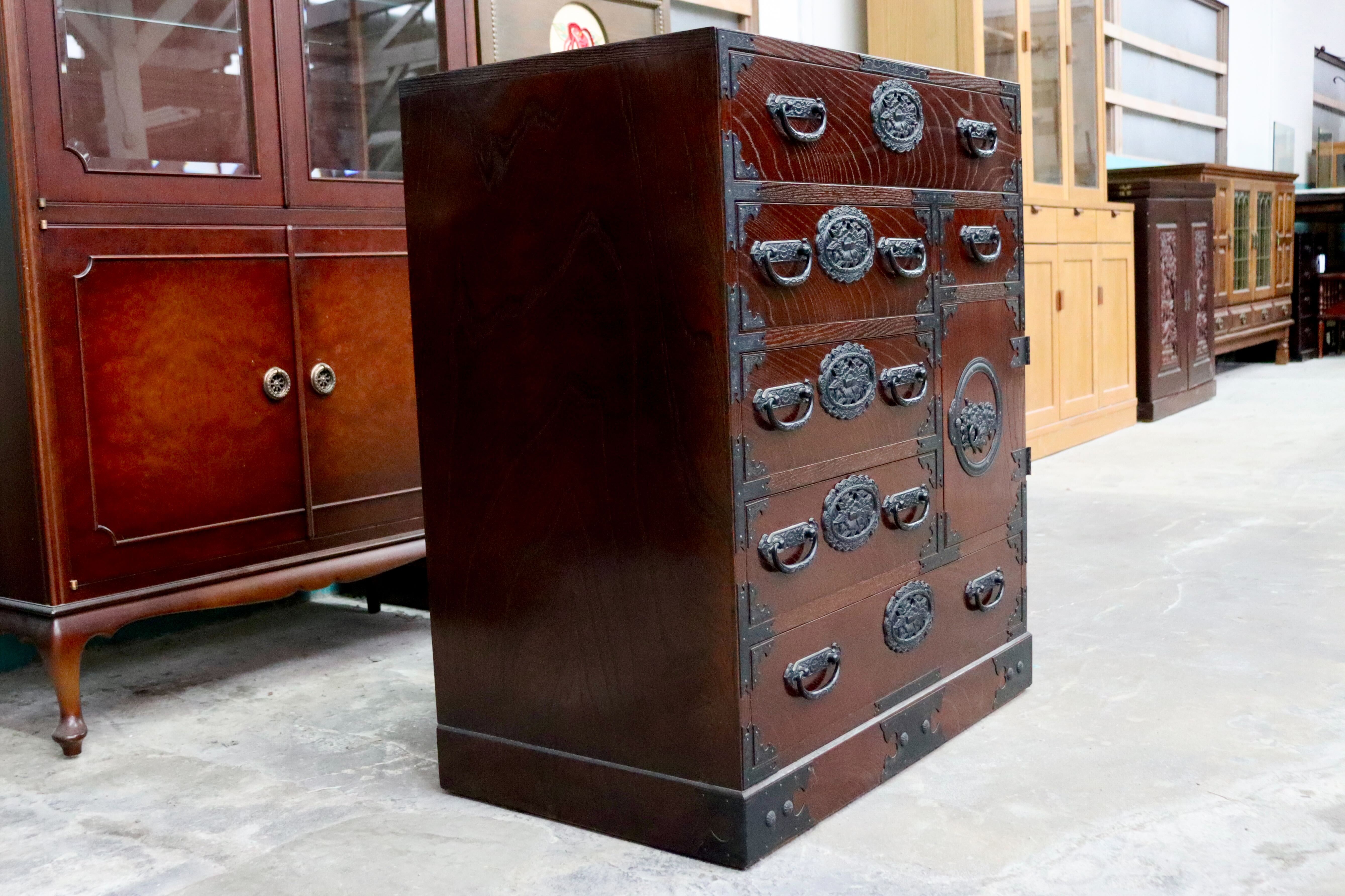 GMIS428B○時代箪笥 整理箪笥 民芸箪笥 伝統工芸 チェスト 和箪笥 和家具 5段チェスト 和室 和モダン 古民家 レトロ 吉野民芸 検）