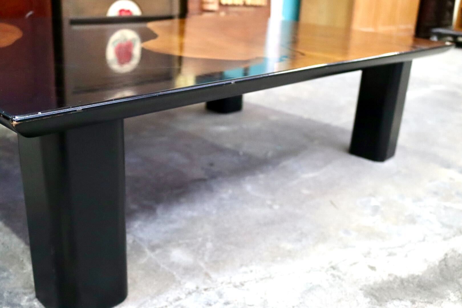 GMIH422C○松岡漆工 センターテーブル ローテーブル 座卓 大楠年輪 木製 漆 和家具 和モダン 和室 リビング レトロ ヴィンテージ