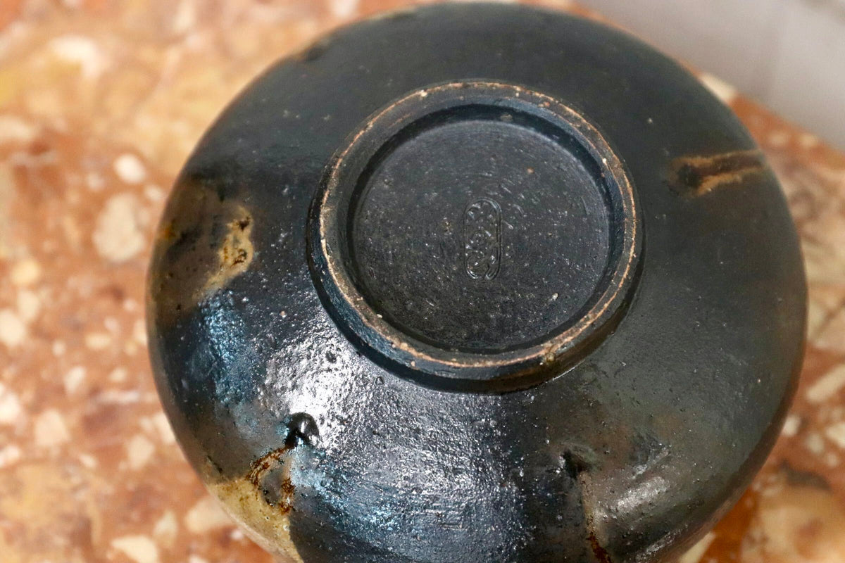 GMJH344C○備前焼 黒備前 茶碗 在銘 窯変 焼締め 茶道具 抹茶碗 茶器 古陶磁 古美術 民藝