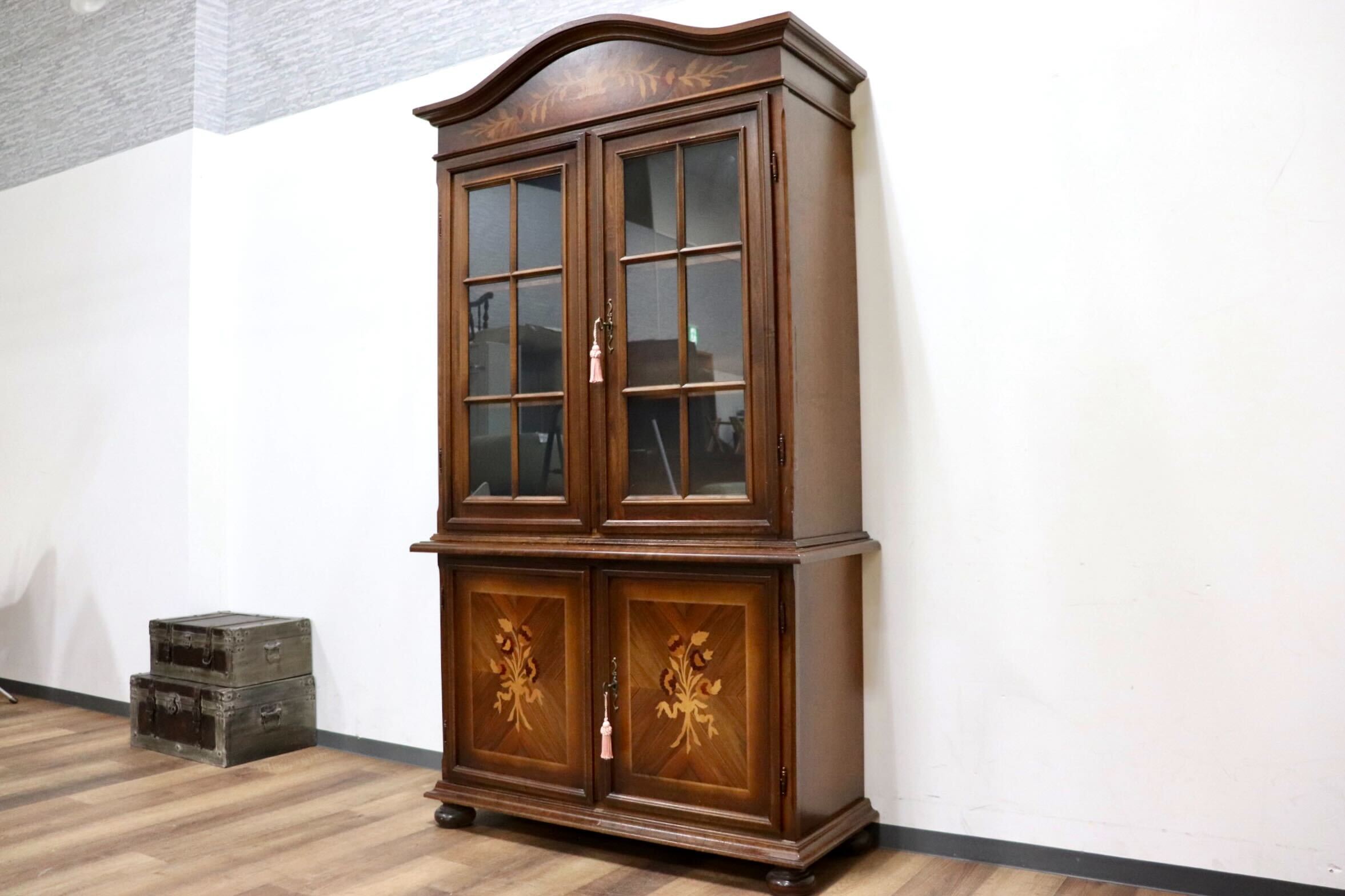 GMHS417○イタリア製 西洋 アンティーク 象嵌細工 キャビネット  