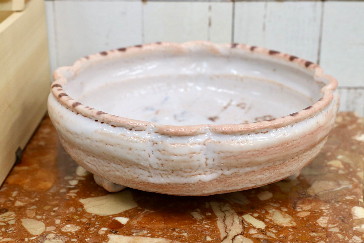GMJH344D○水野澤三 陽山窯 志野 三足鉢 菓子器 谷耕月 書付 共箱 土岐市指定無形文化財保持者 茶道具