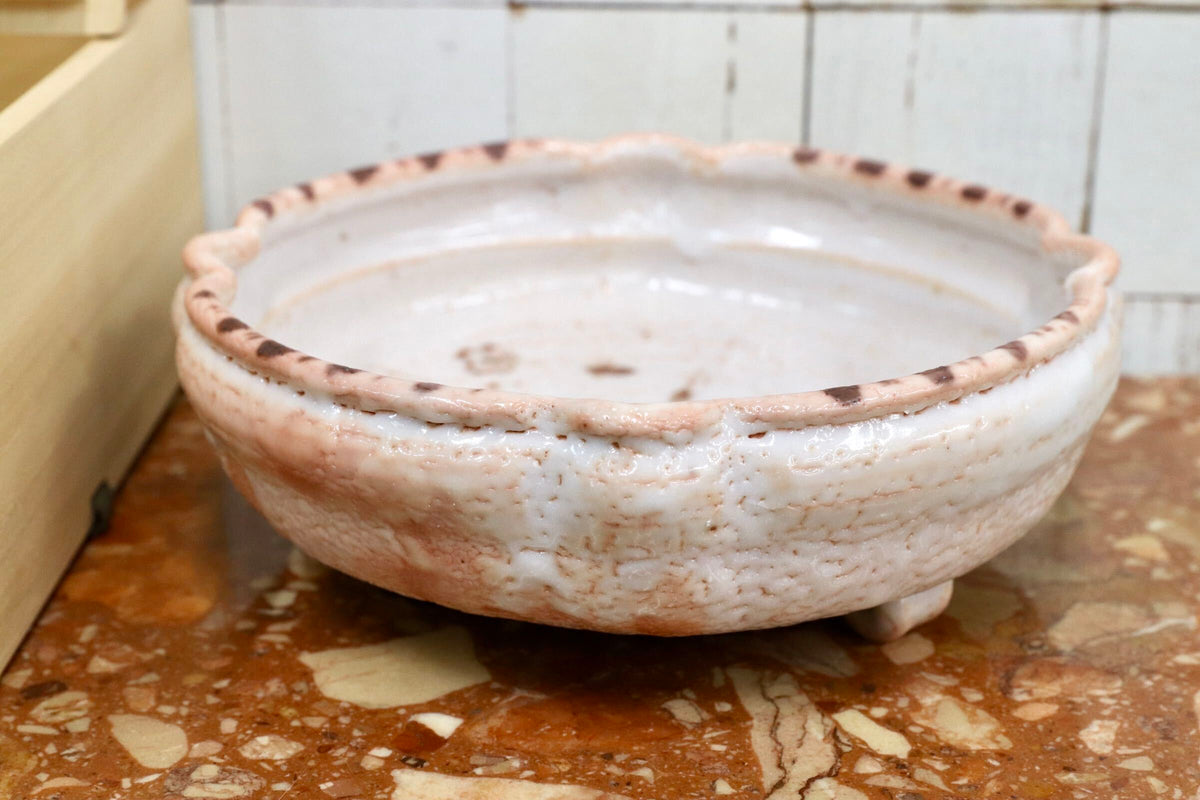 GMJH344D○水野澤三 陽山窯 志野 三足鉢 菓子器 谷耕月 書付 共箱 土岐市指定無形文化財保持者 茶道具