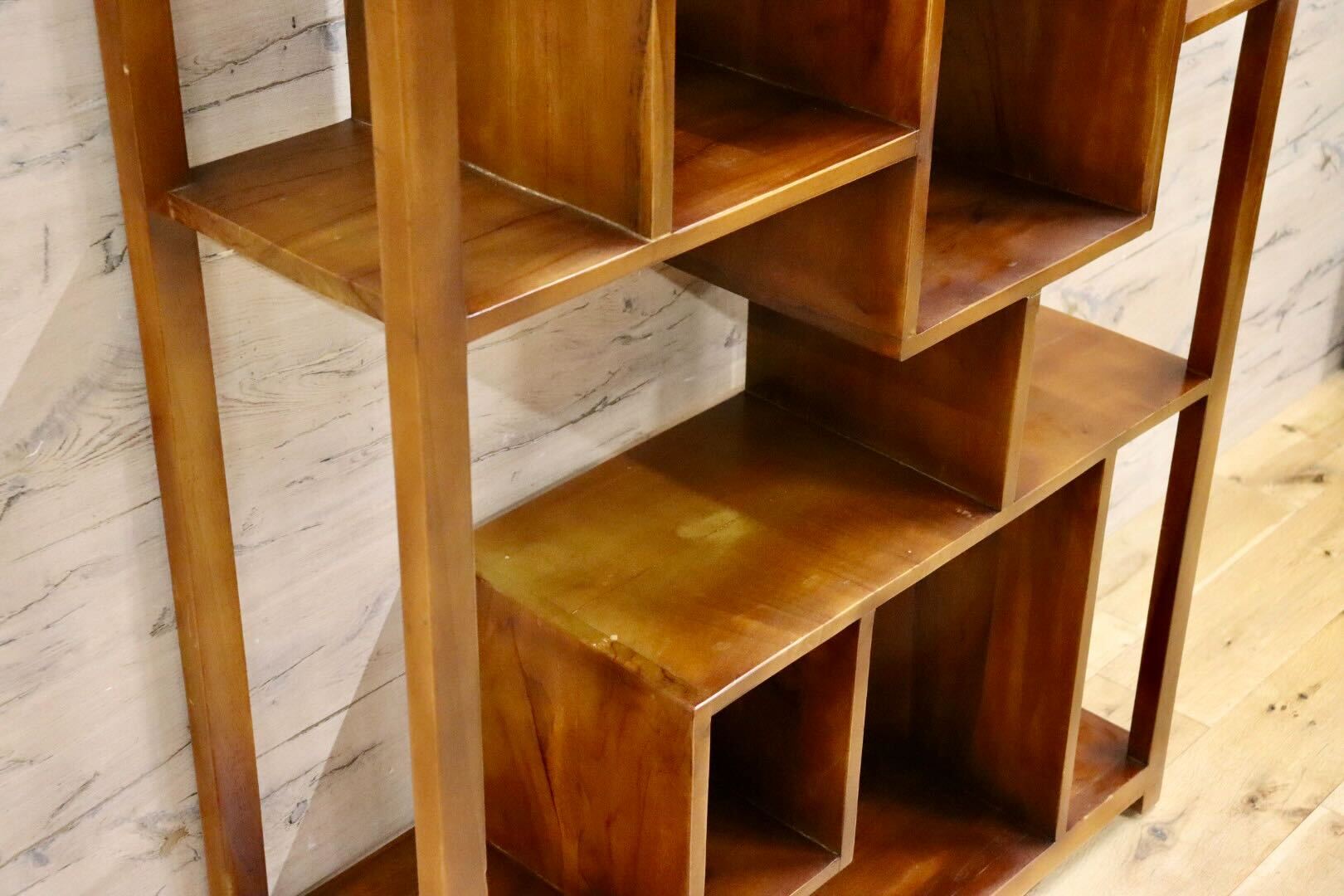 GMIH294○チーク無垢材 オープンシェルフ ラック 飾り棚 ディスプレイ棚 リビング収納 インテリア アジアン 店舗什器