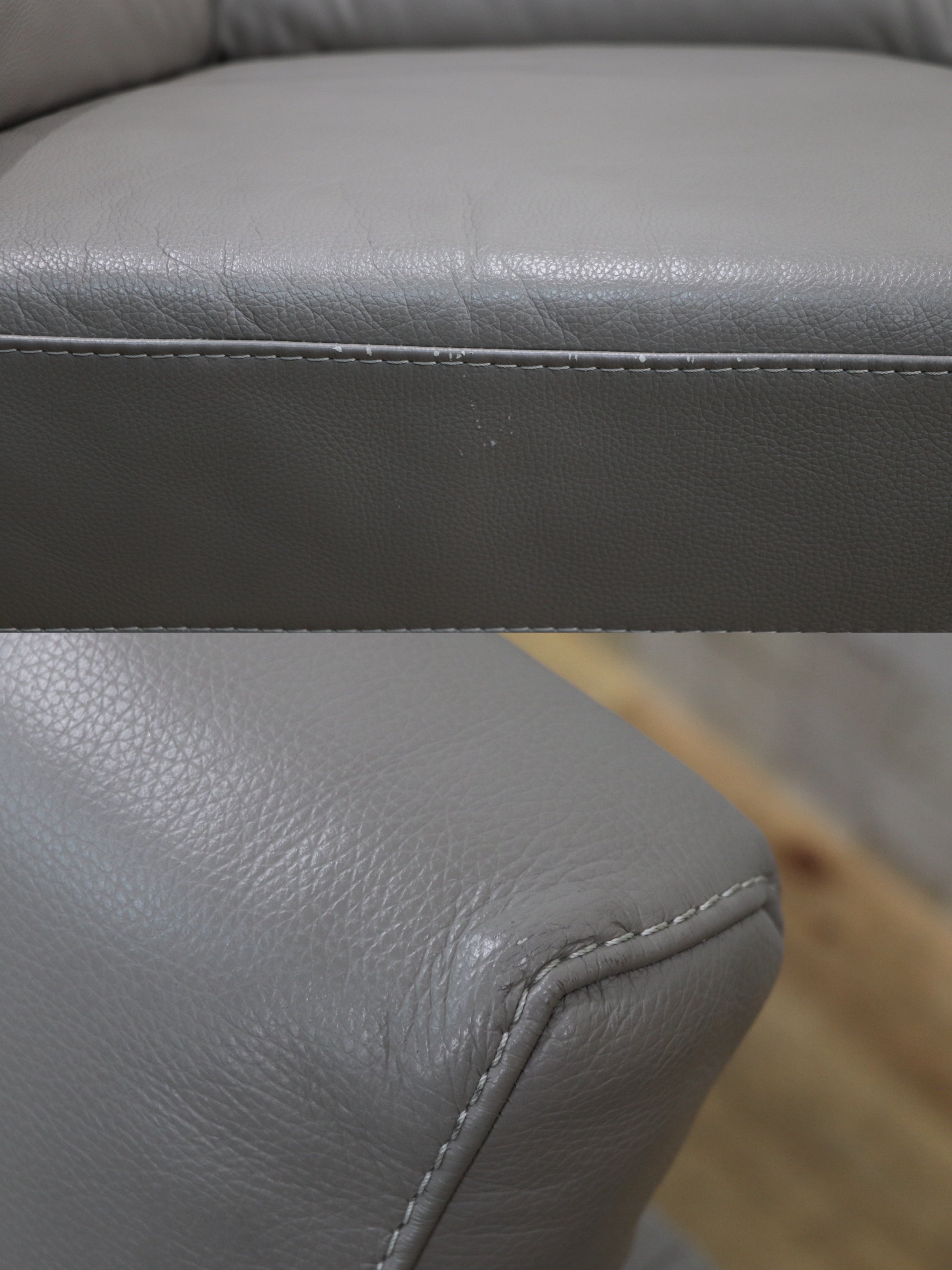 GMJK195○Leather World / レザーワールド カウチソファ 本革 グレー 3人掛け ヘッドレスト可動 L字ソファ モダン