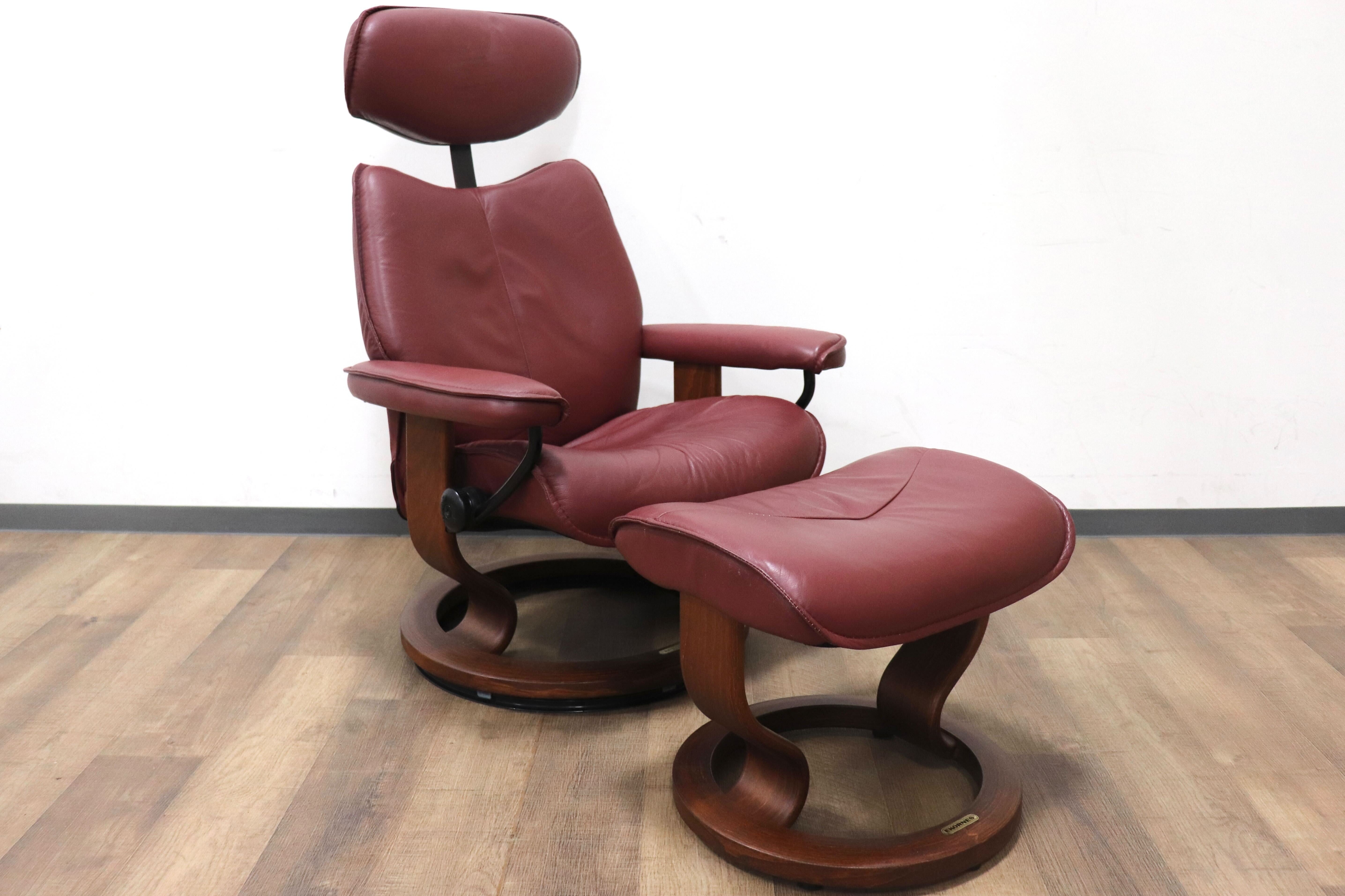 GMHS34○EKORNES / エコーネス リブラ リクライニングチェア パーソナルチェア オットマン 北欧 ノルウェー 本革 臙脂色 定